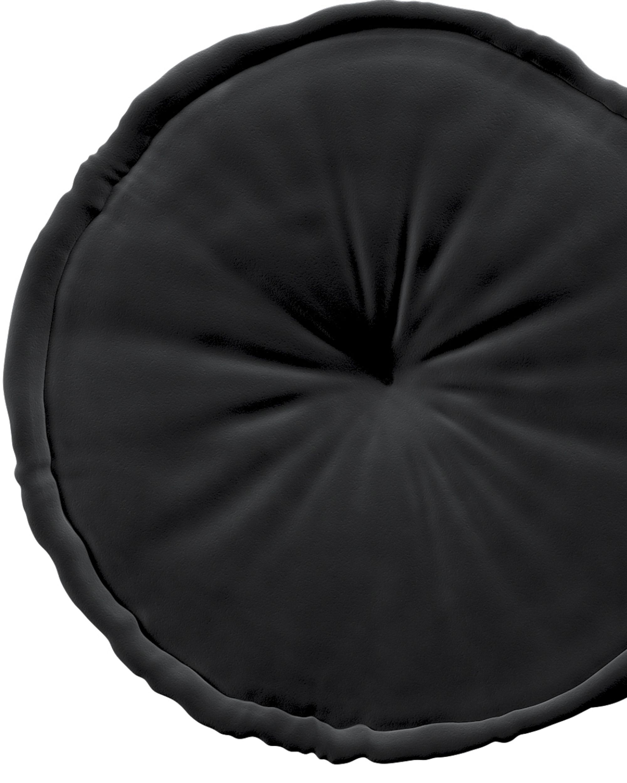 Pouf rond décorative couleur noir tissu brillant, velours (hover)