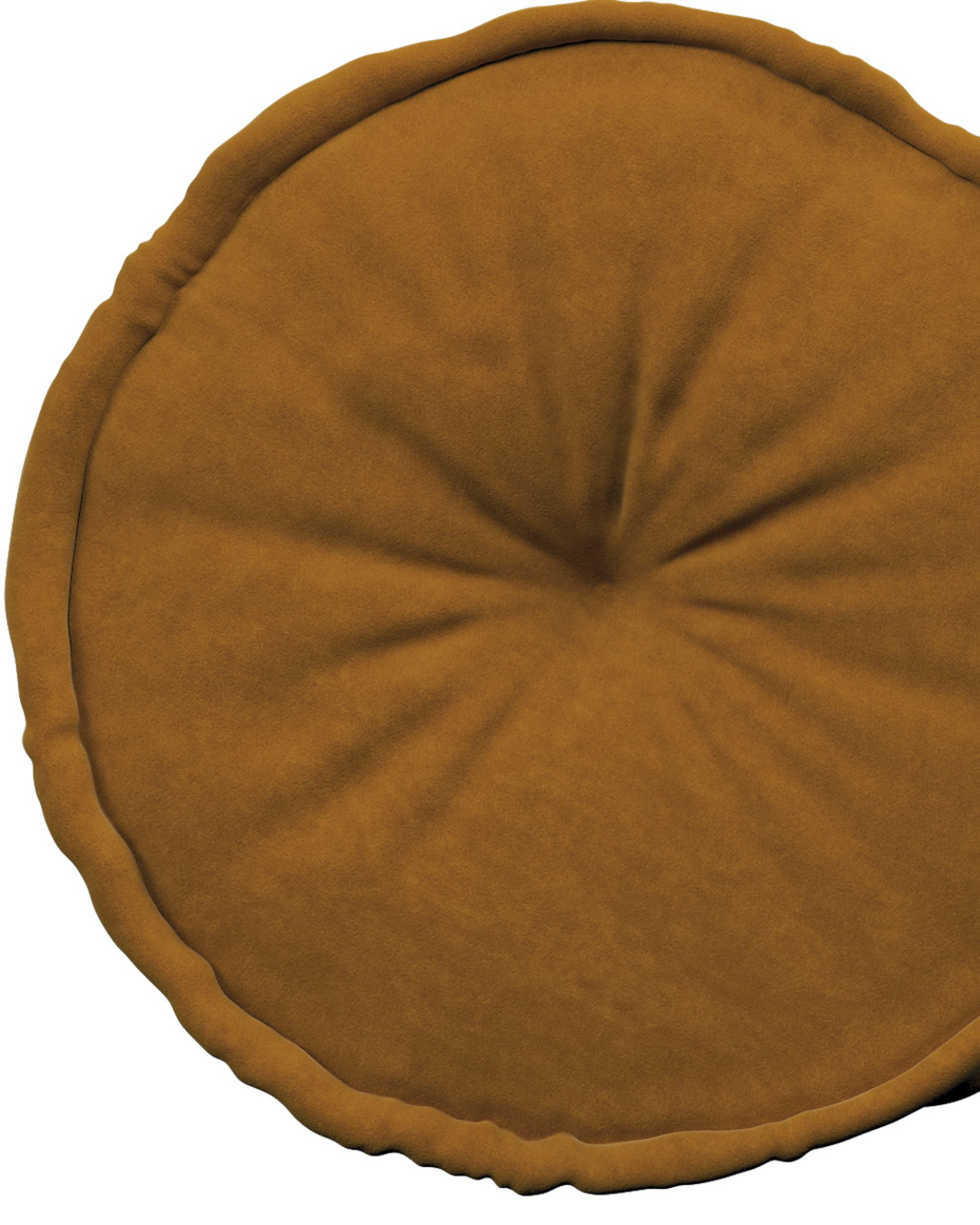 Pouf rond décorative couleur jaune tissu brillant, velours (hover)