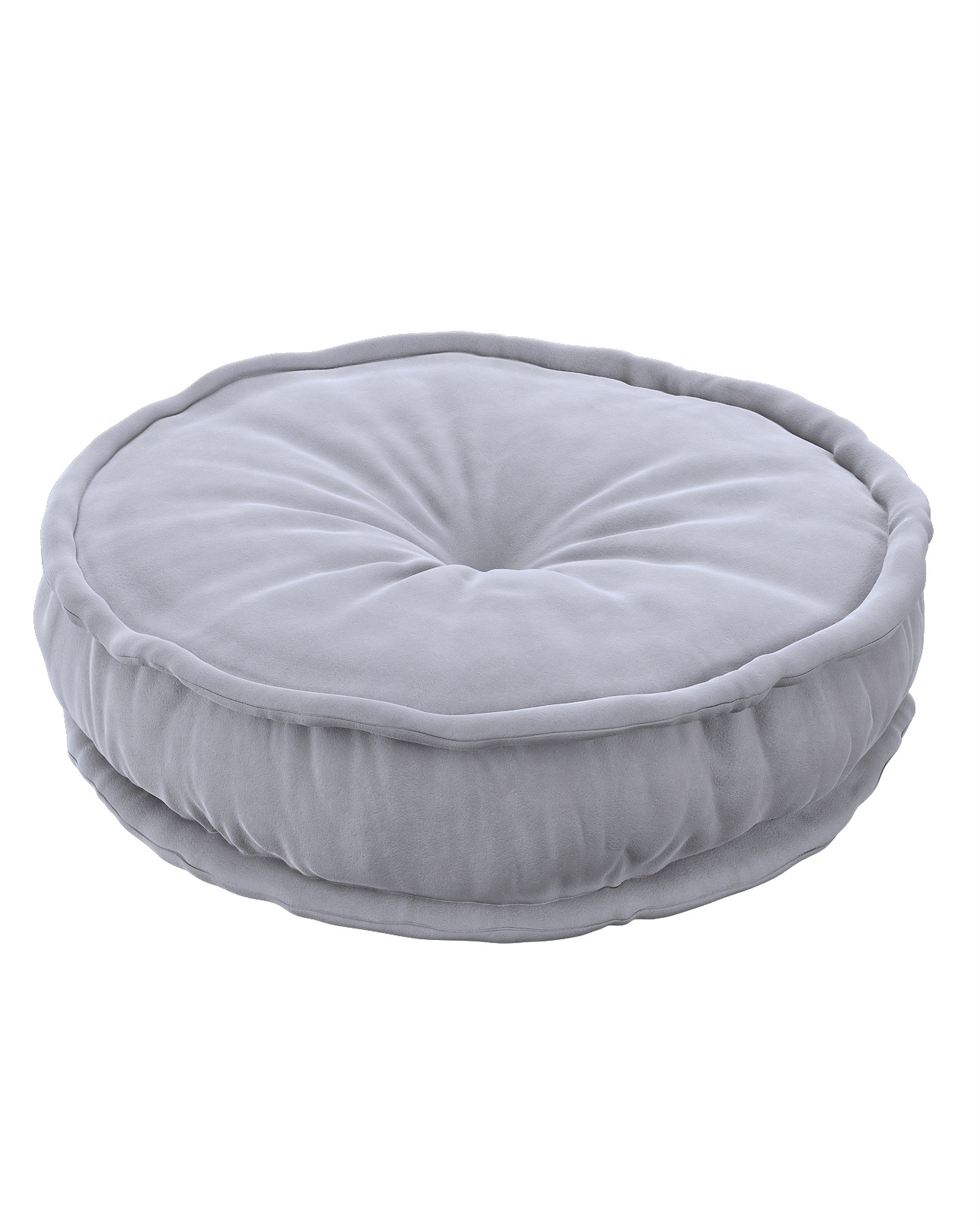 Pouf rond décorative couleur gris tissu brillant, velours