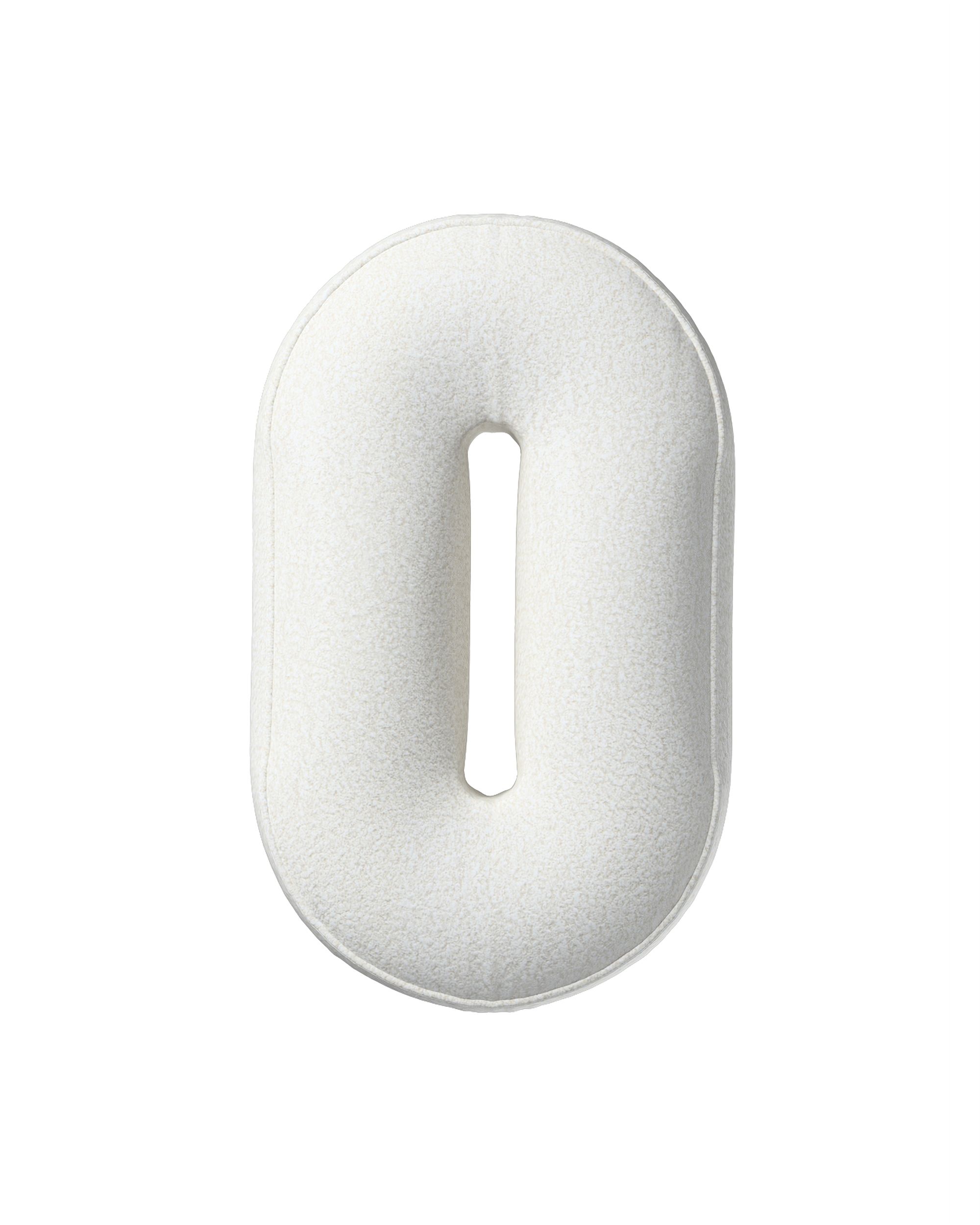 Coussin en forme du chiffre 0 couleur blanc tissu tresse