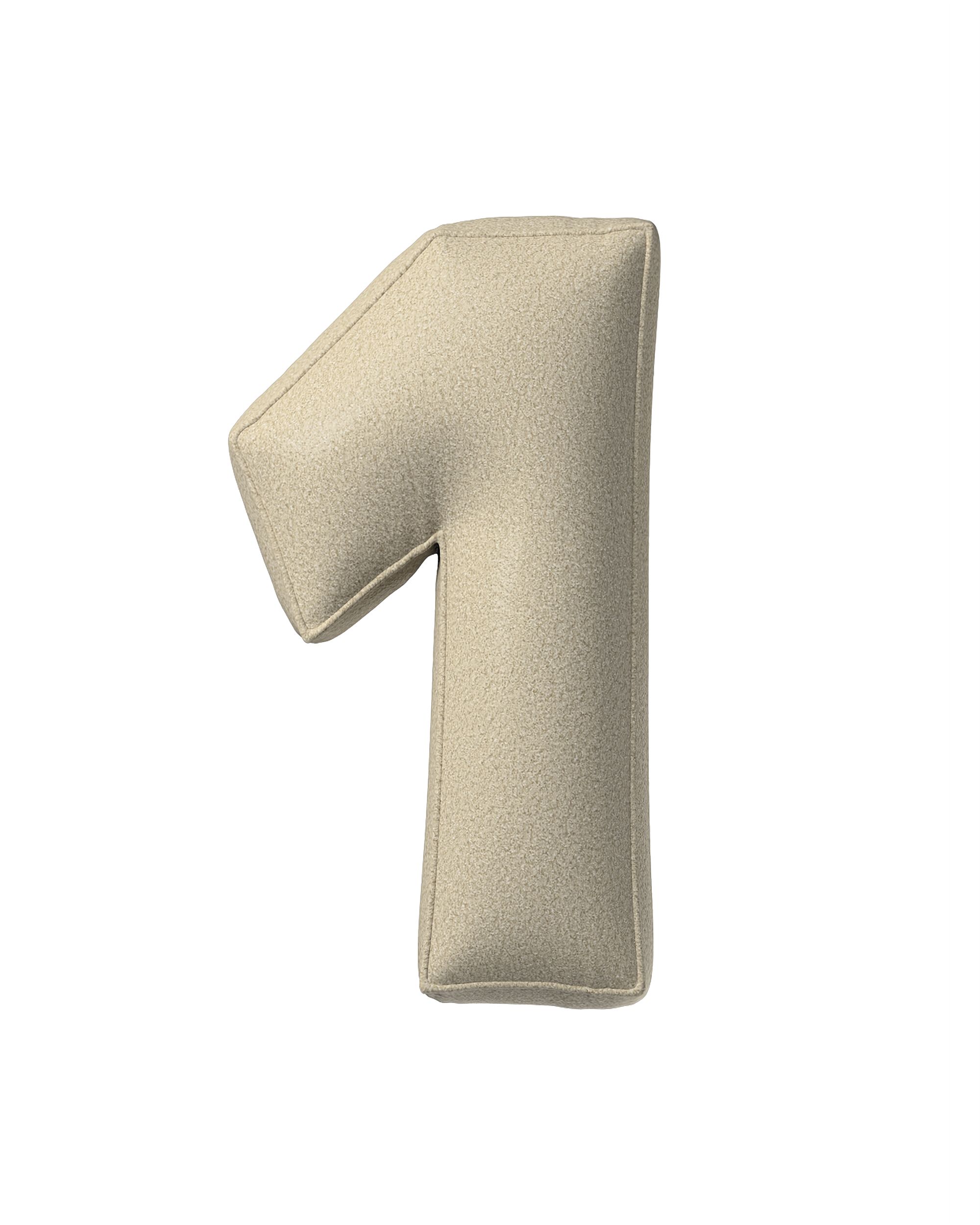 Coussin en forme du chiffre 1 couleur beige tissu tresse