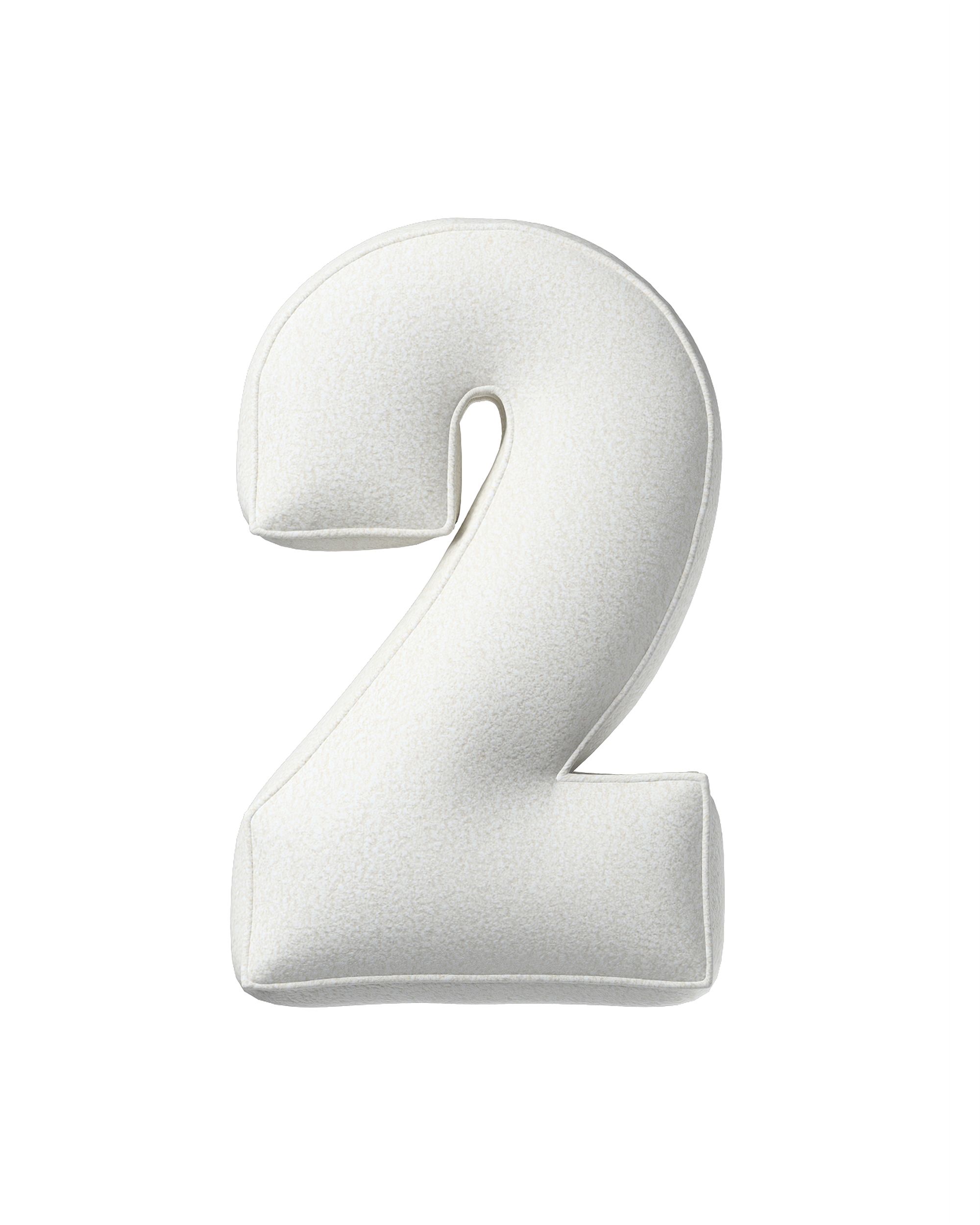Coussin en forme du chiffre 2 couleur blanc tissu tresse