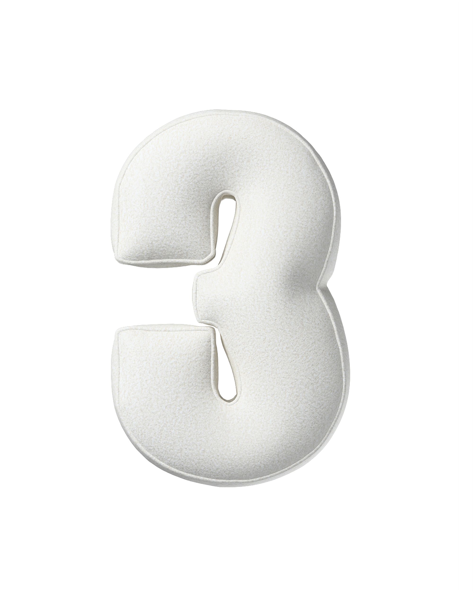Coussin en forme du chiffre 3 couleur blanc tissu tresse