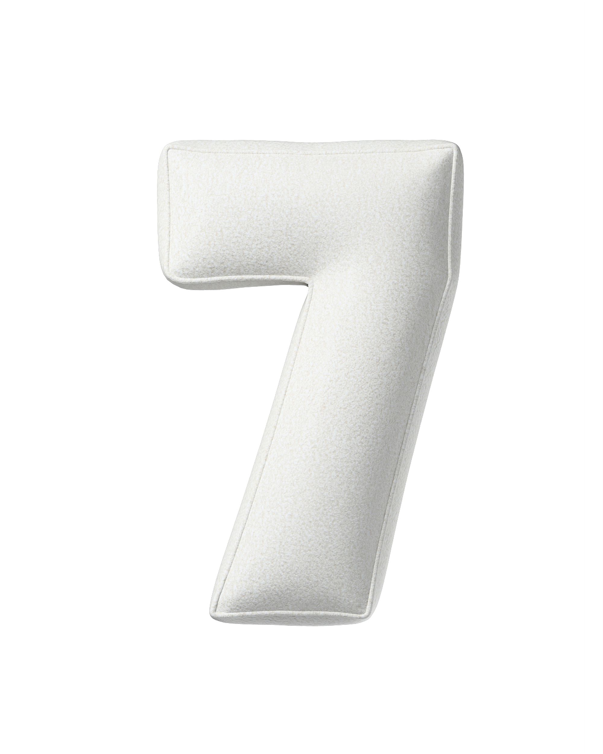 Coussin en forme du chiffre 7 couleur blanc tissu tresse