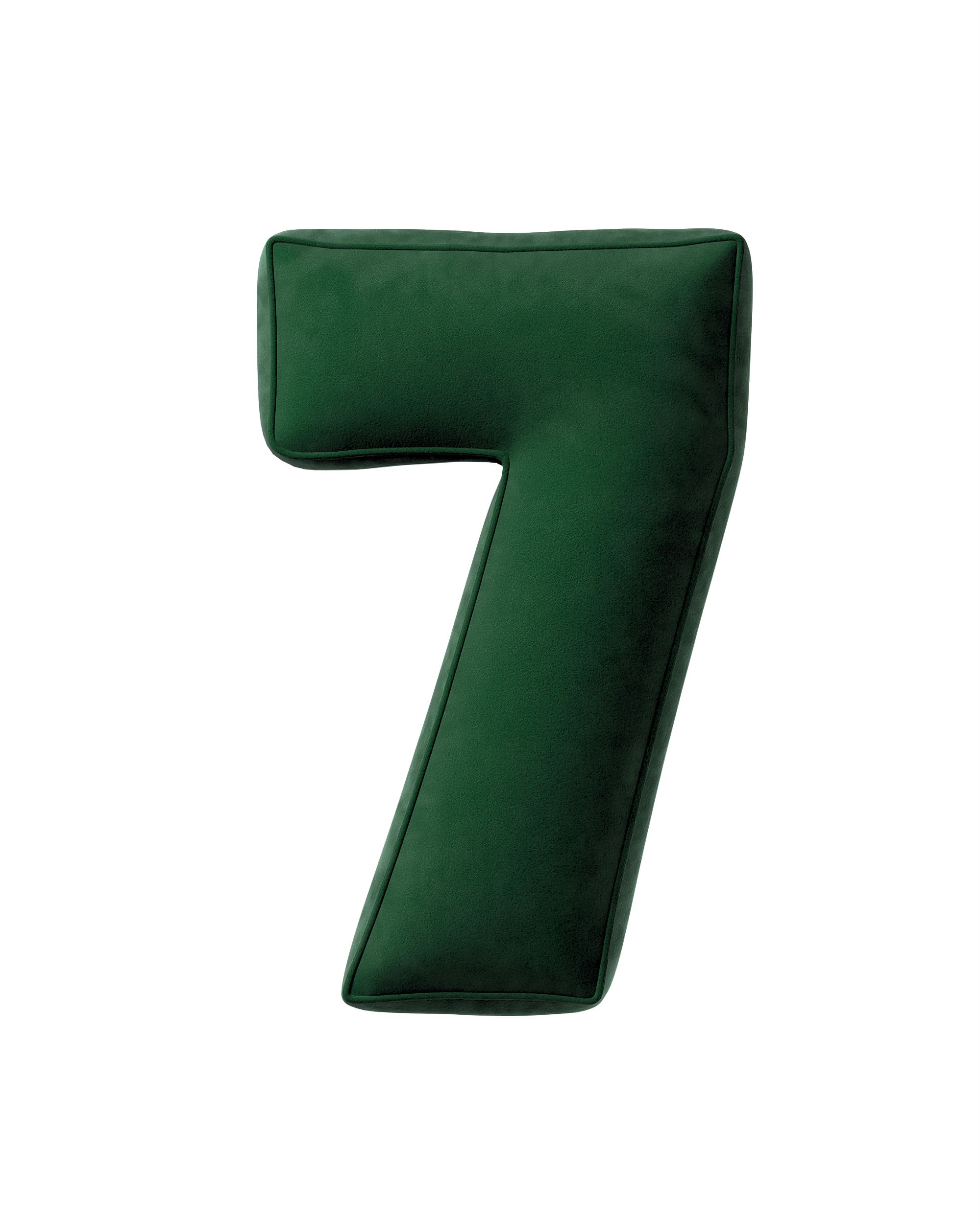 Coussin en forme du chiffre 7 couleur vert tissu brillant, velours