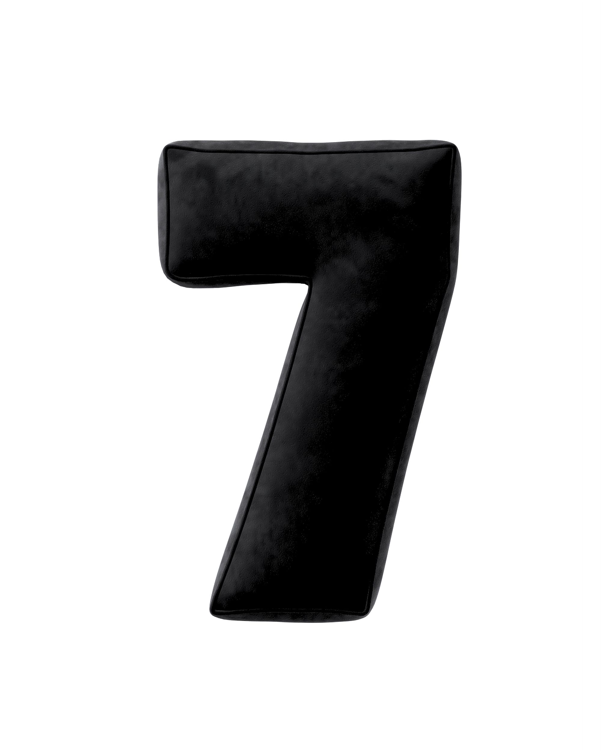 Coussin en forme du chiffre 7 couleur noir tissu brillant, velours