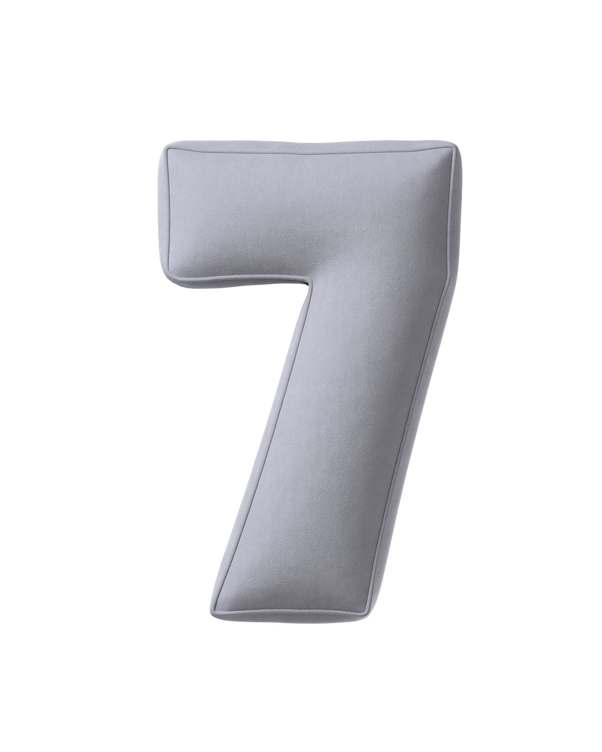 Coussin en forme du chiffre 7 couleur gris tissu brillant, velours