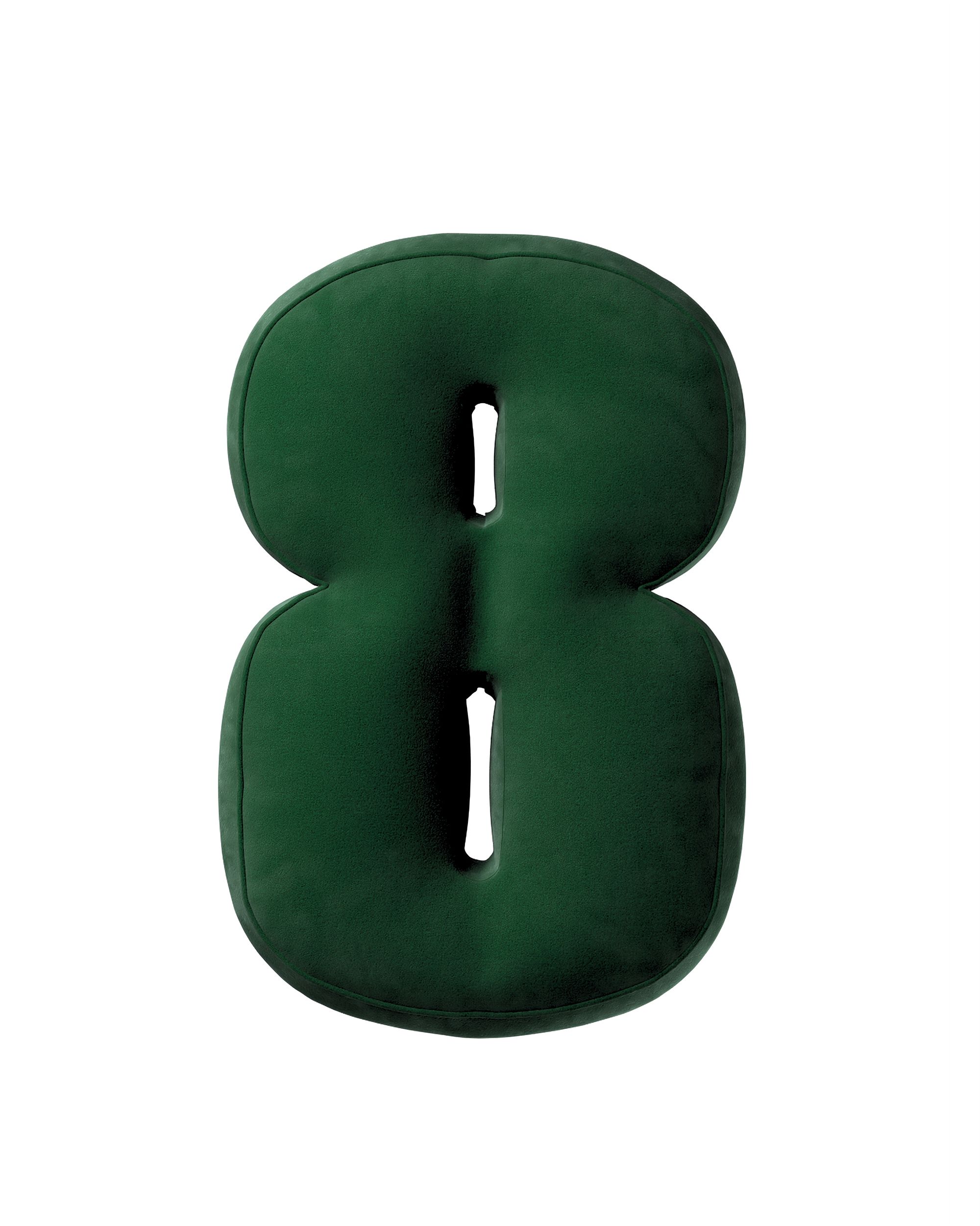 Number 8-shaped pillow couleur vert tissu brillant, velours