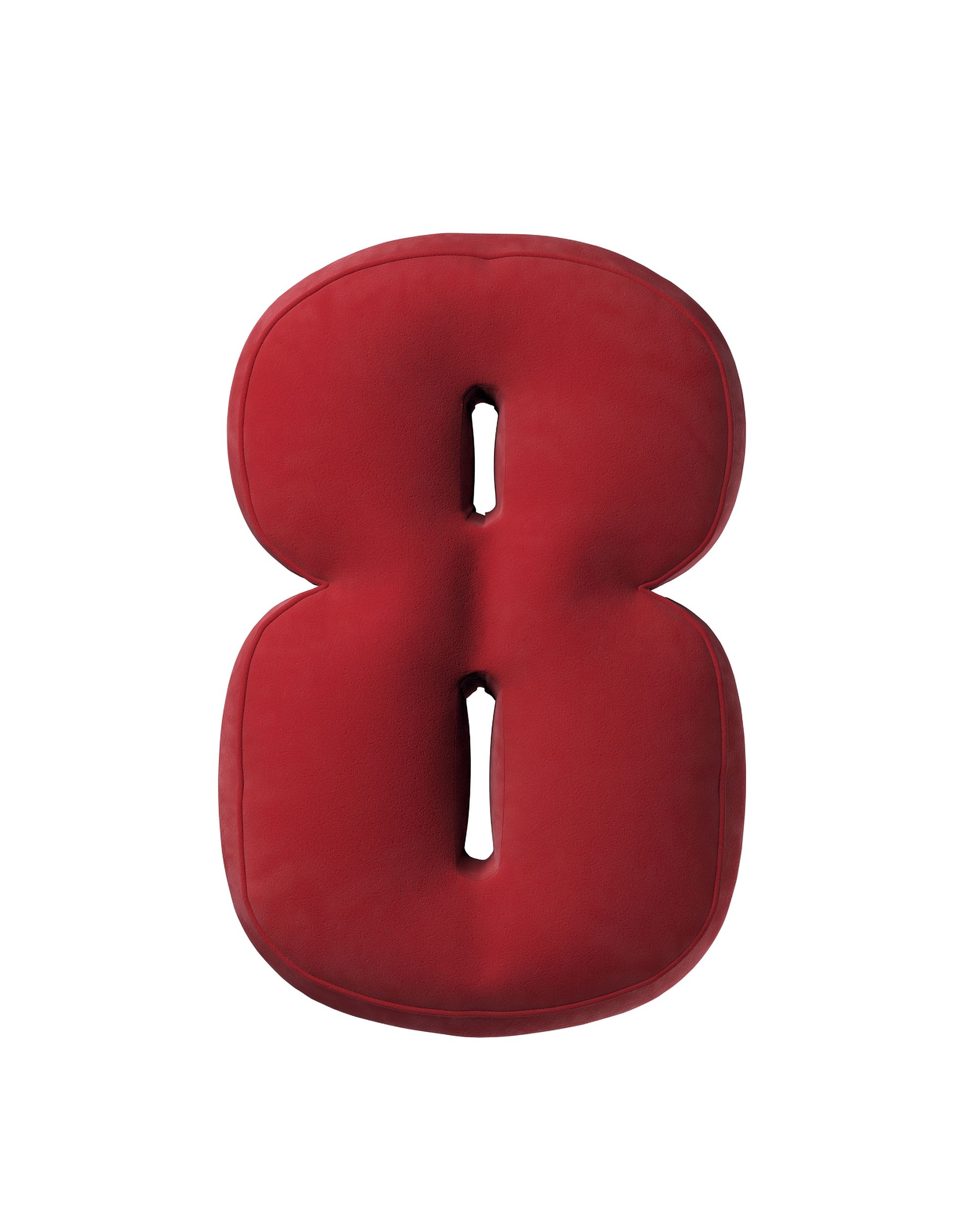 Number 8-shaped pillow couleur rouge tissu brillant, velours