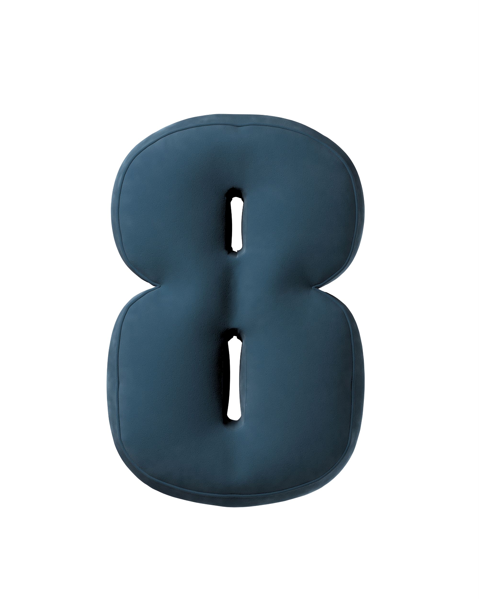 Number 8-shaped pillow couleur bleu tissu brillant, velours