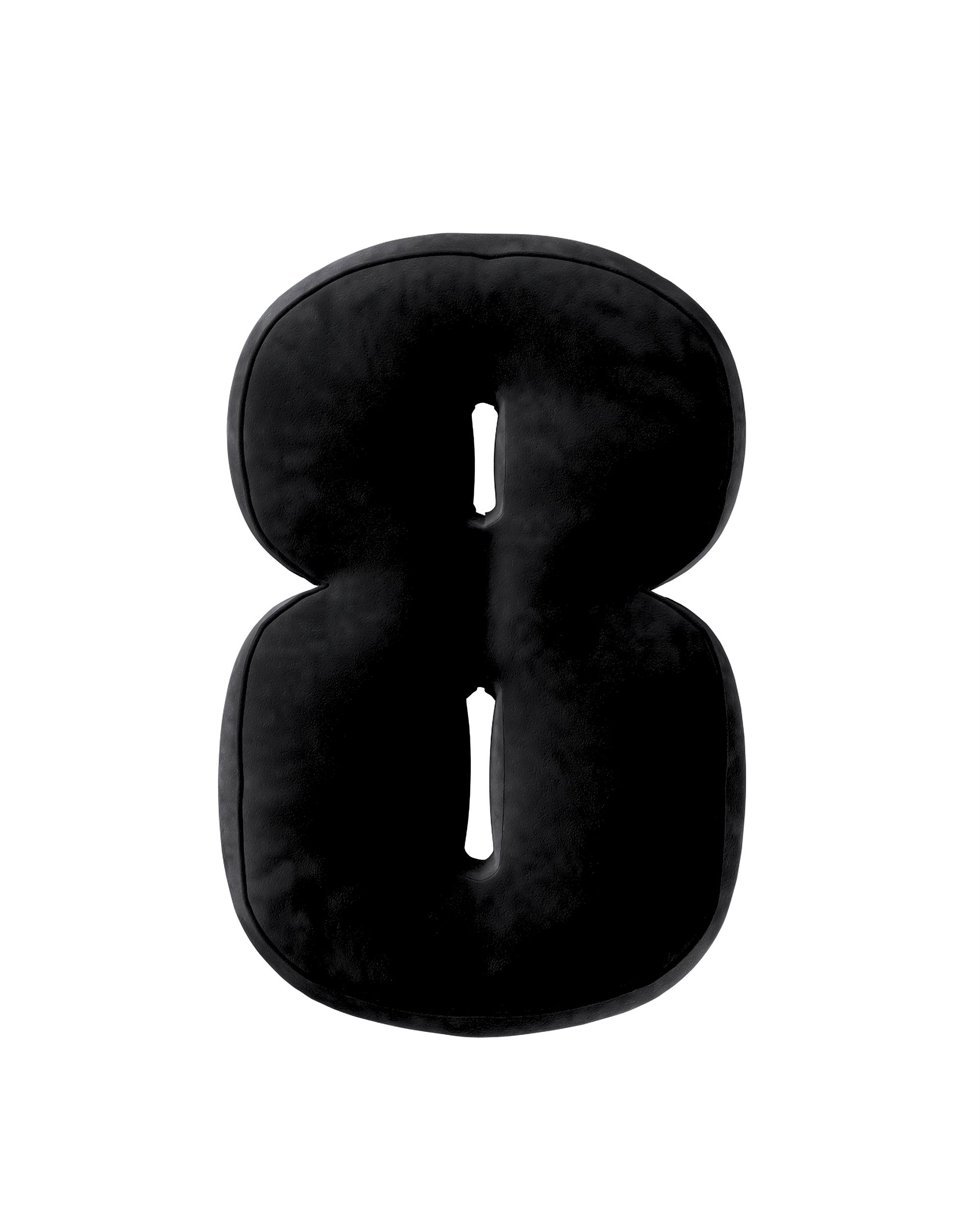 Number 8-shaped pillow couleur noir tissu brillant, velours