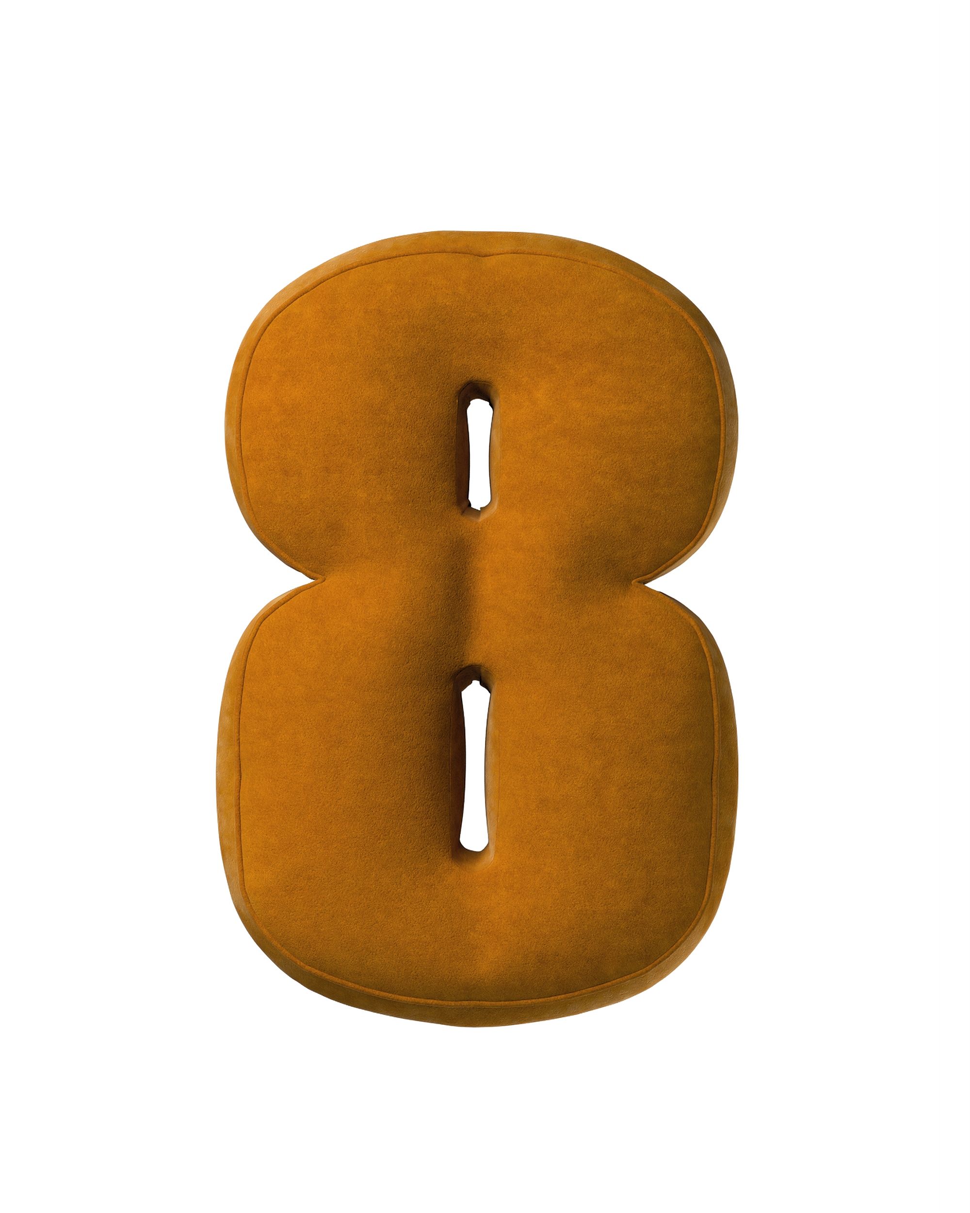 Number 8-shaped pillow couleur jaune tissu brillant, velours