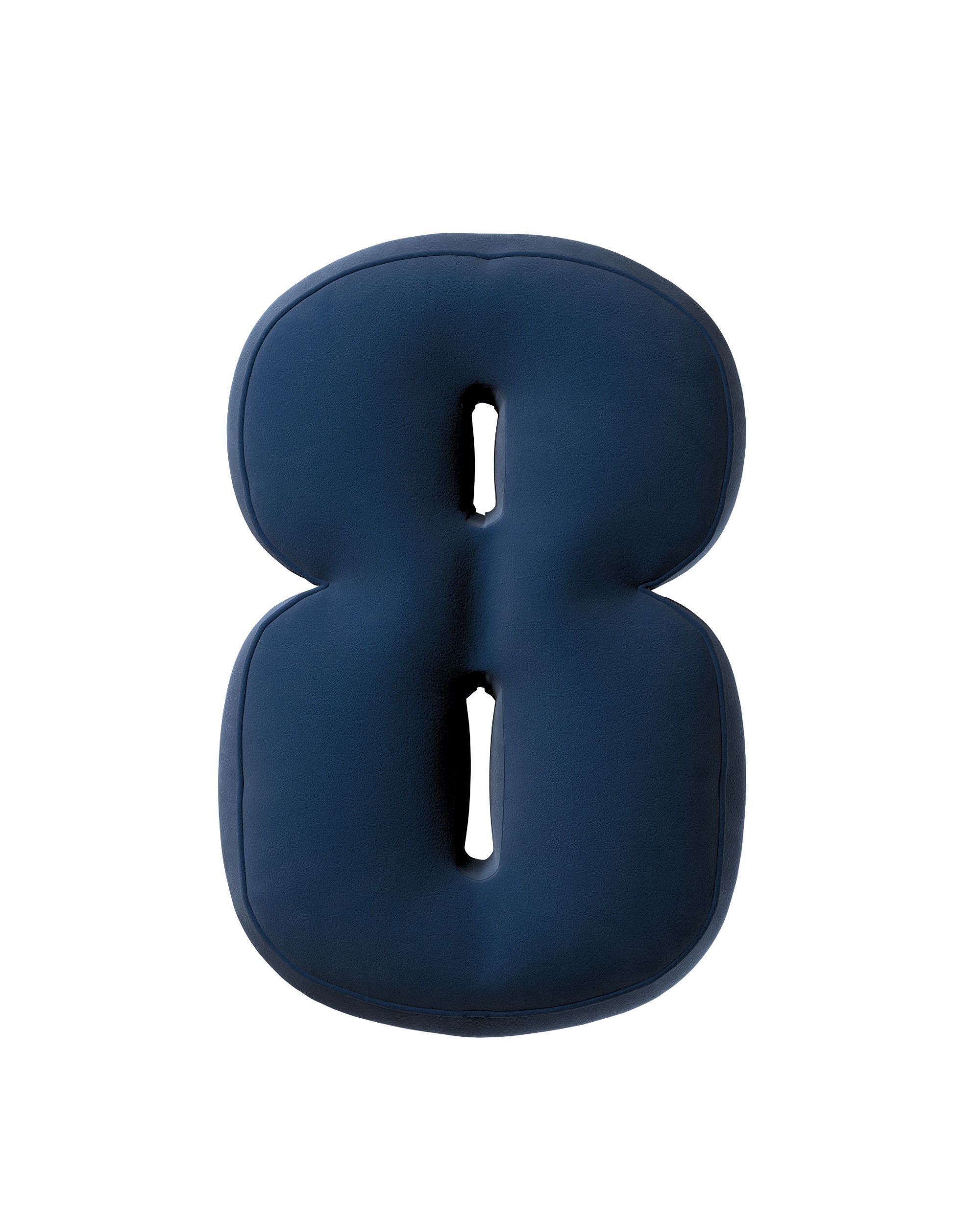 Number 8-shaped pillow couleur bleu marine tissu brillant, velours