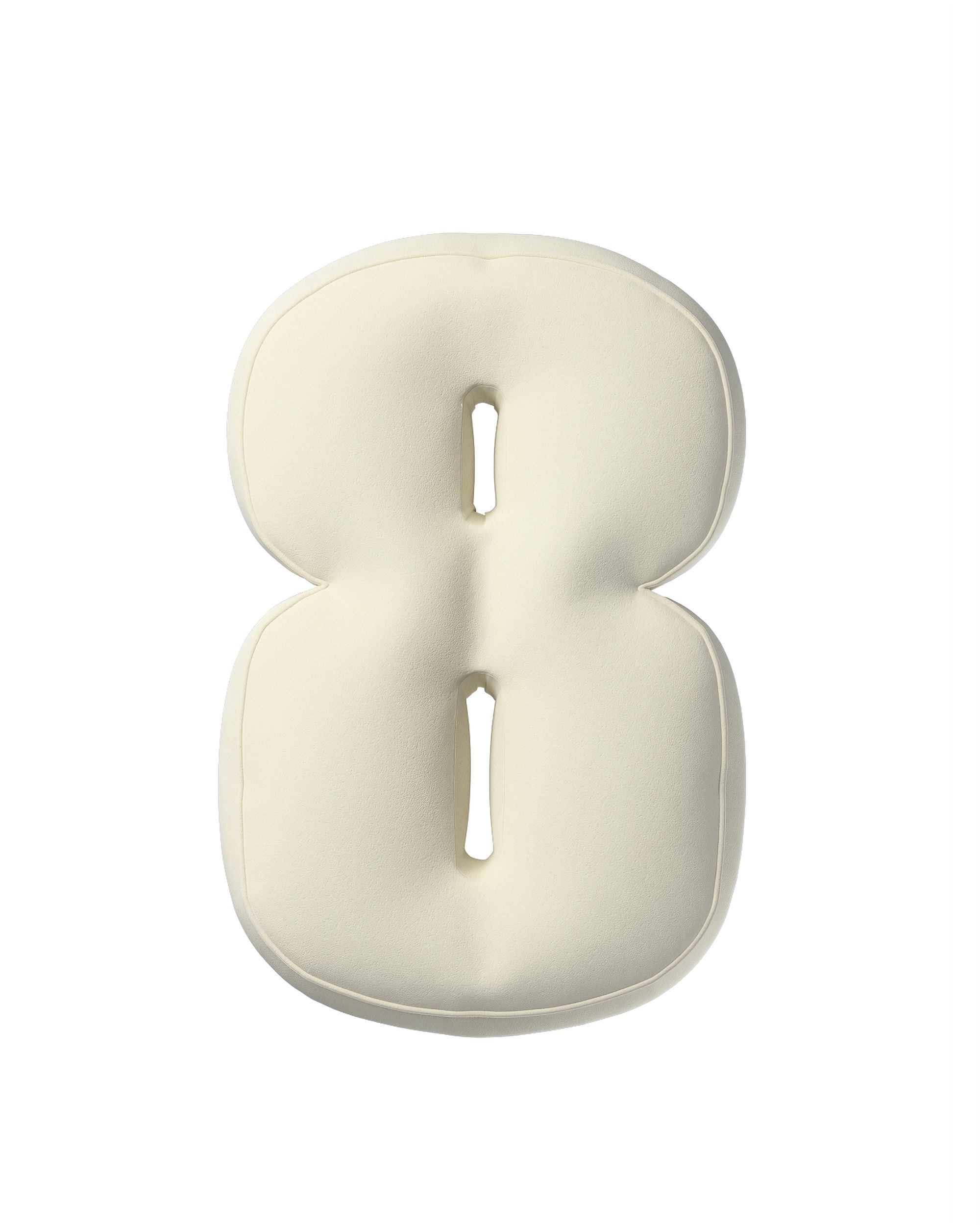 Number 8-shaped pillow couleur crème tissu brillant, velours