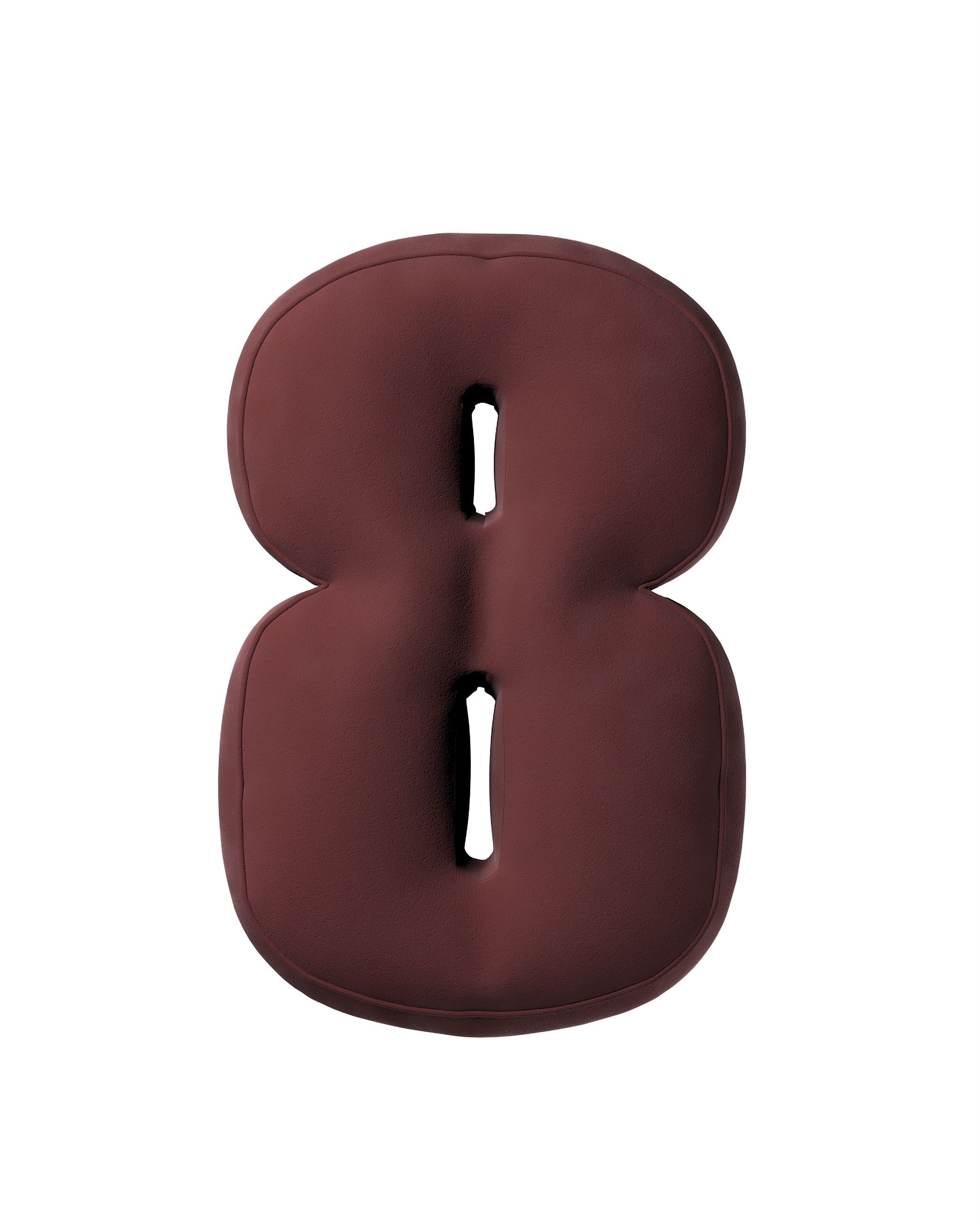 Number 8-shaped pillow couleur rouge tissu brillant, velours