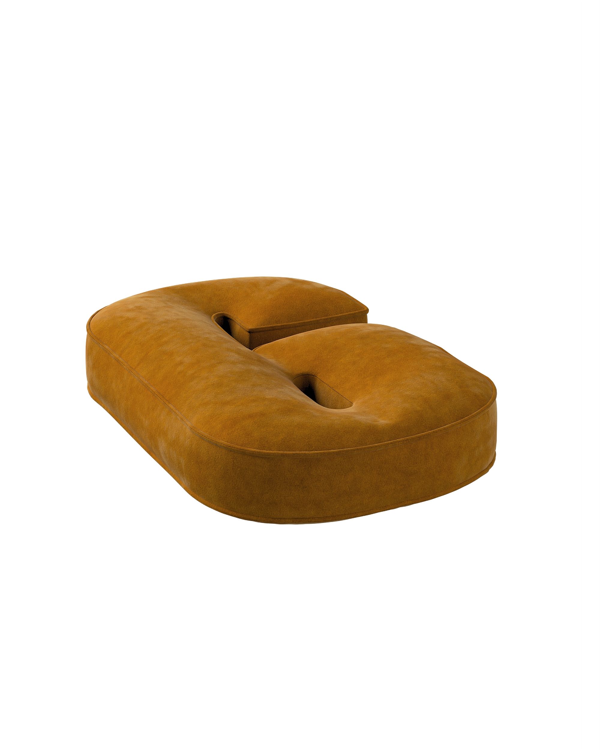 Coussin en forme du chiffre 9 couleur jaune tissu brillant, velours (hover)