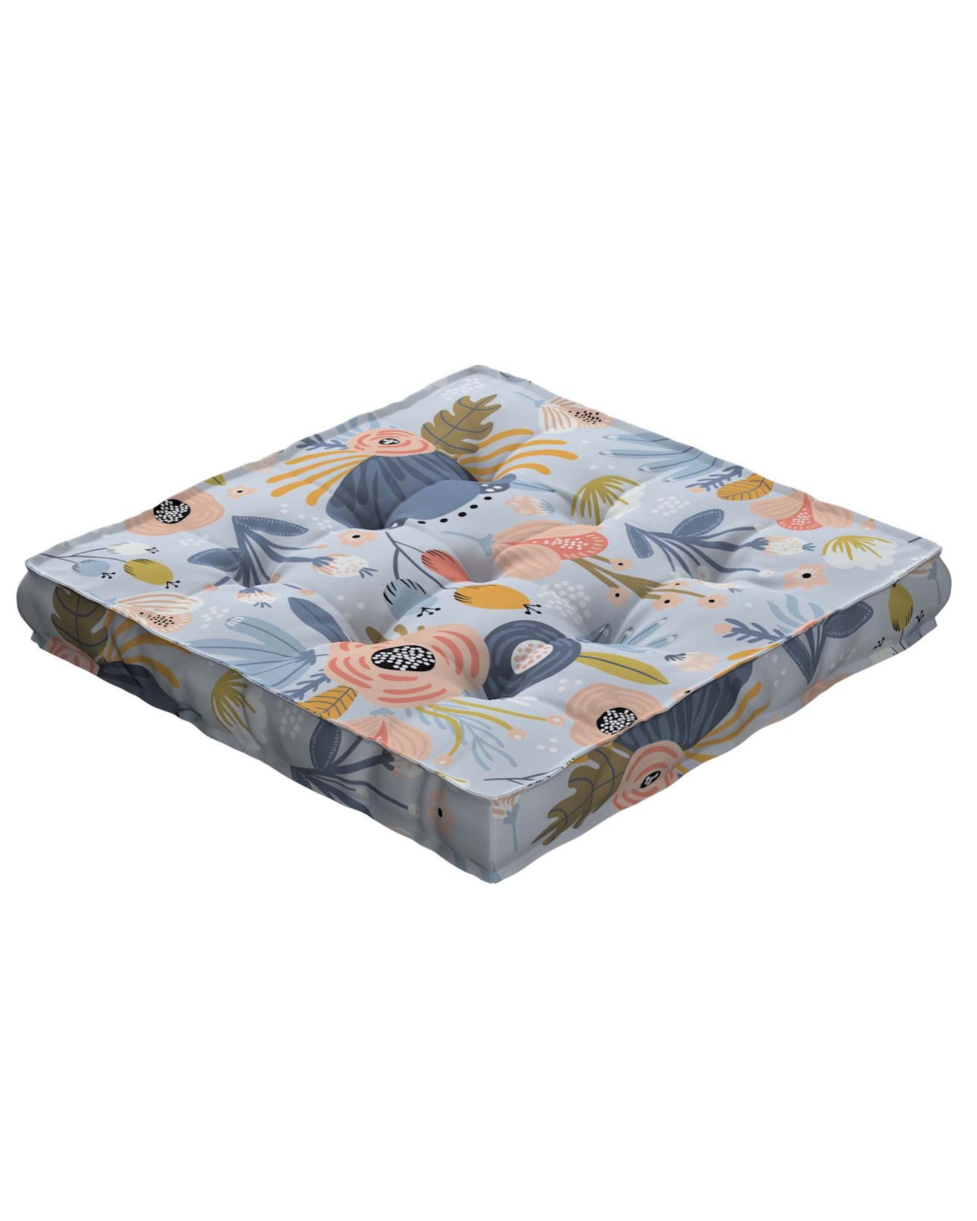Coussins d'assise Tomi couleur bleu tissu à motifs