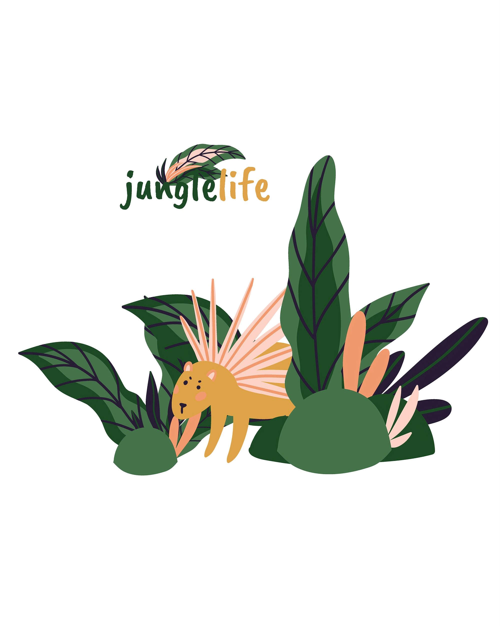 Sticker muraux derrière le lit Jungle Life porcupine