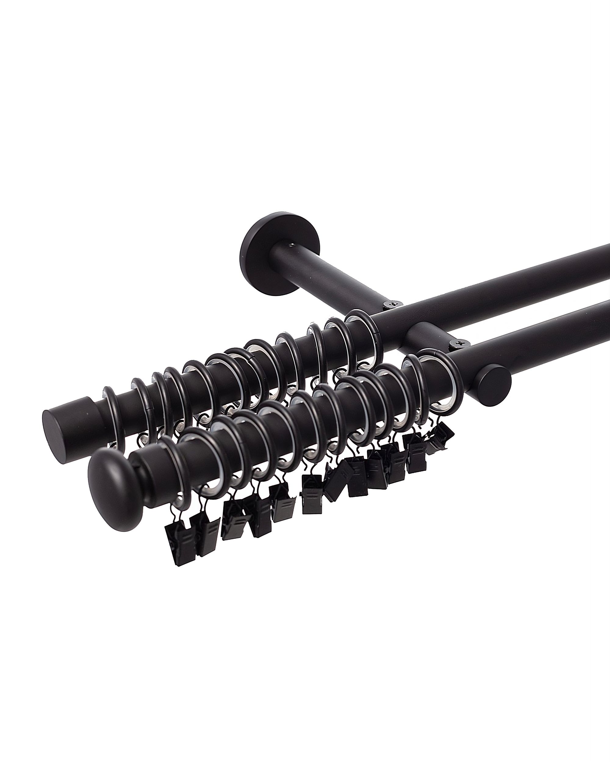 Set tringle à rideaux double Modern noir mat 240cm