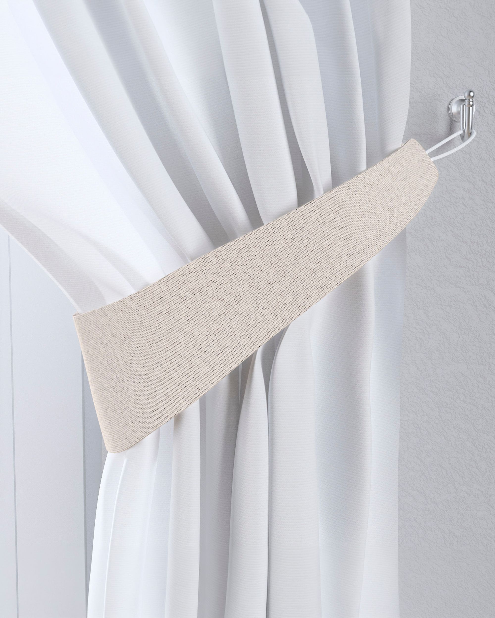 Jarretière aux rideaux couleur beige tissu tresse, black-out