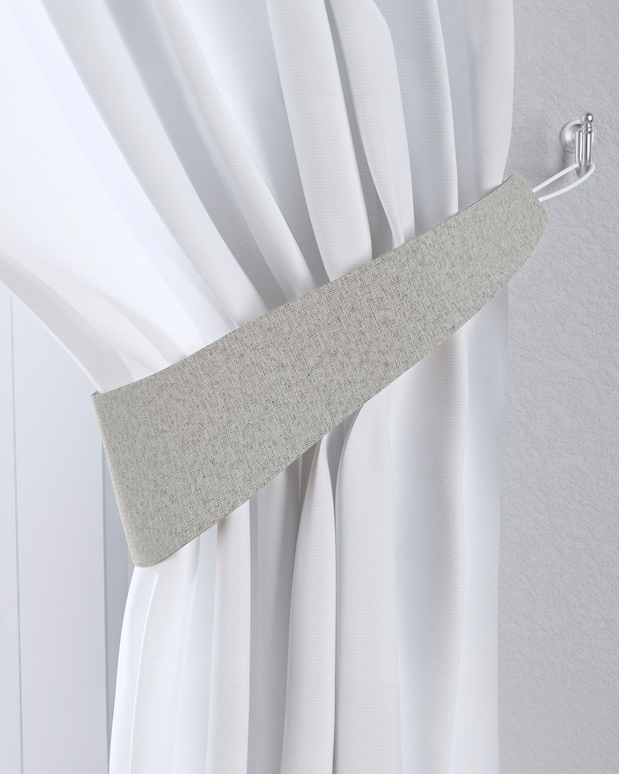 Jarretière aux rideaux couleur gris tissu tresse, black-out