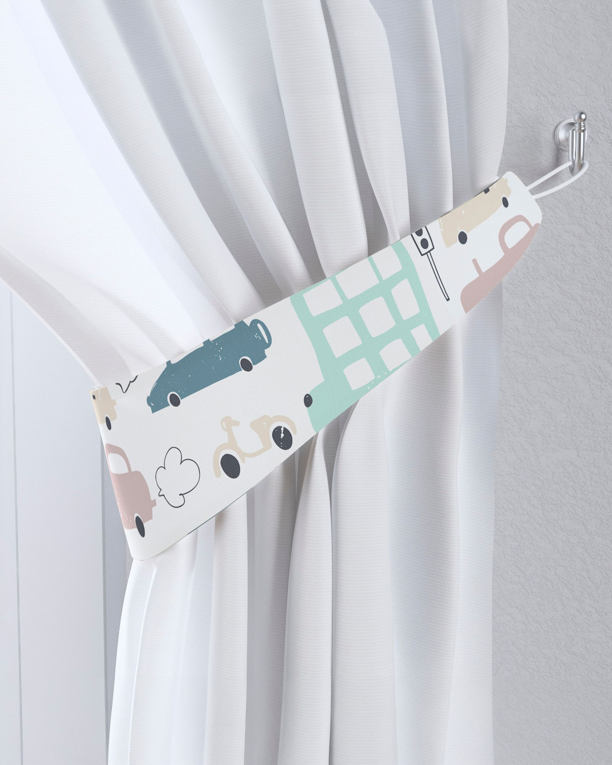 Jarretière aux rideaux couleur beige tissu à motifs