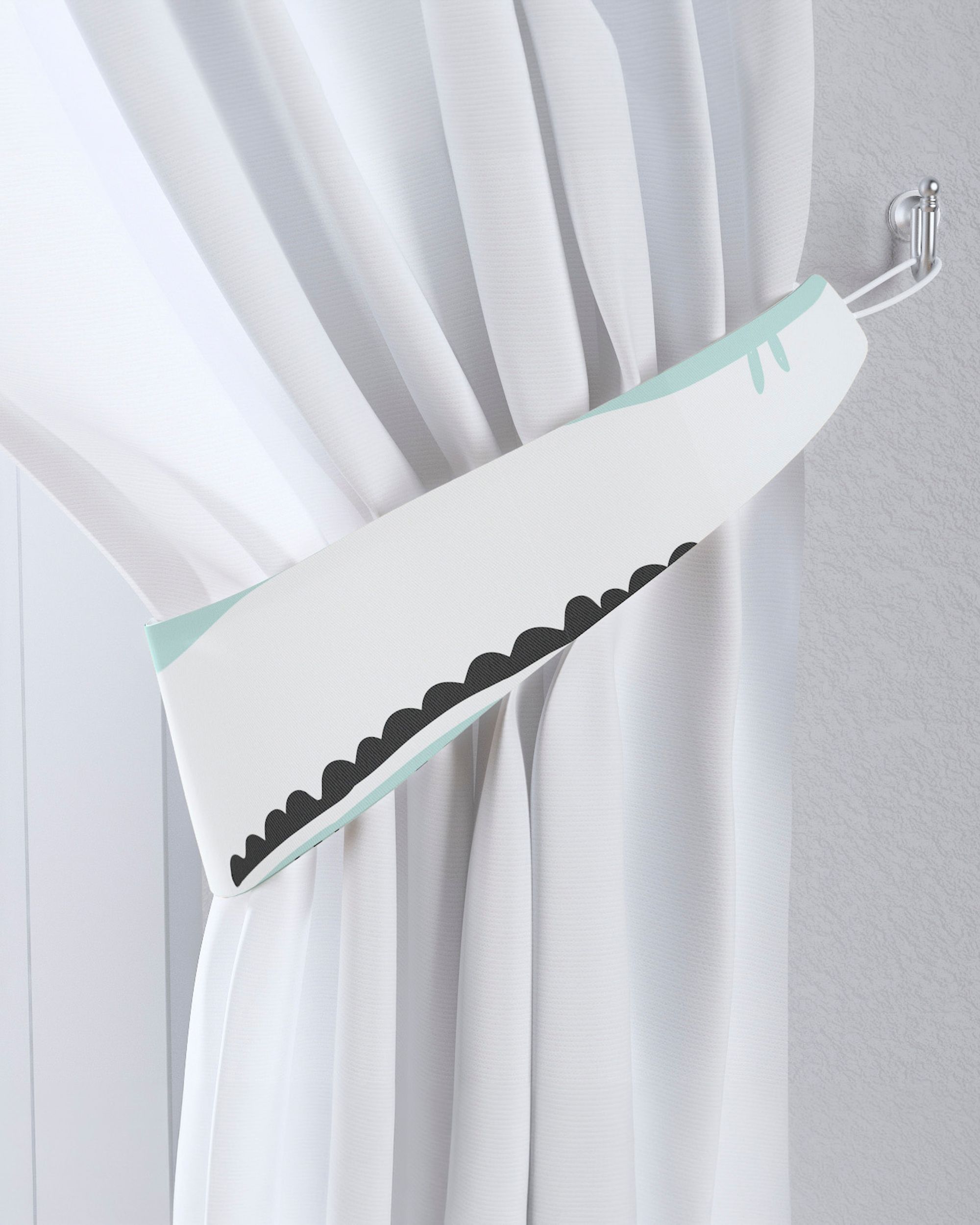 Jarretière aux rideaux couleur vert tissu à motifs