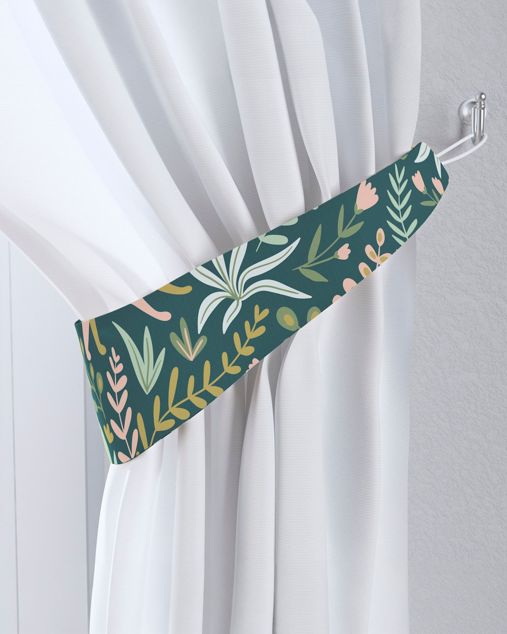 Jarretière aux rideaux couleur vert tissu à motifs