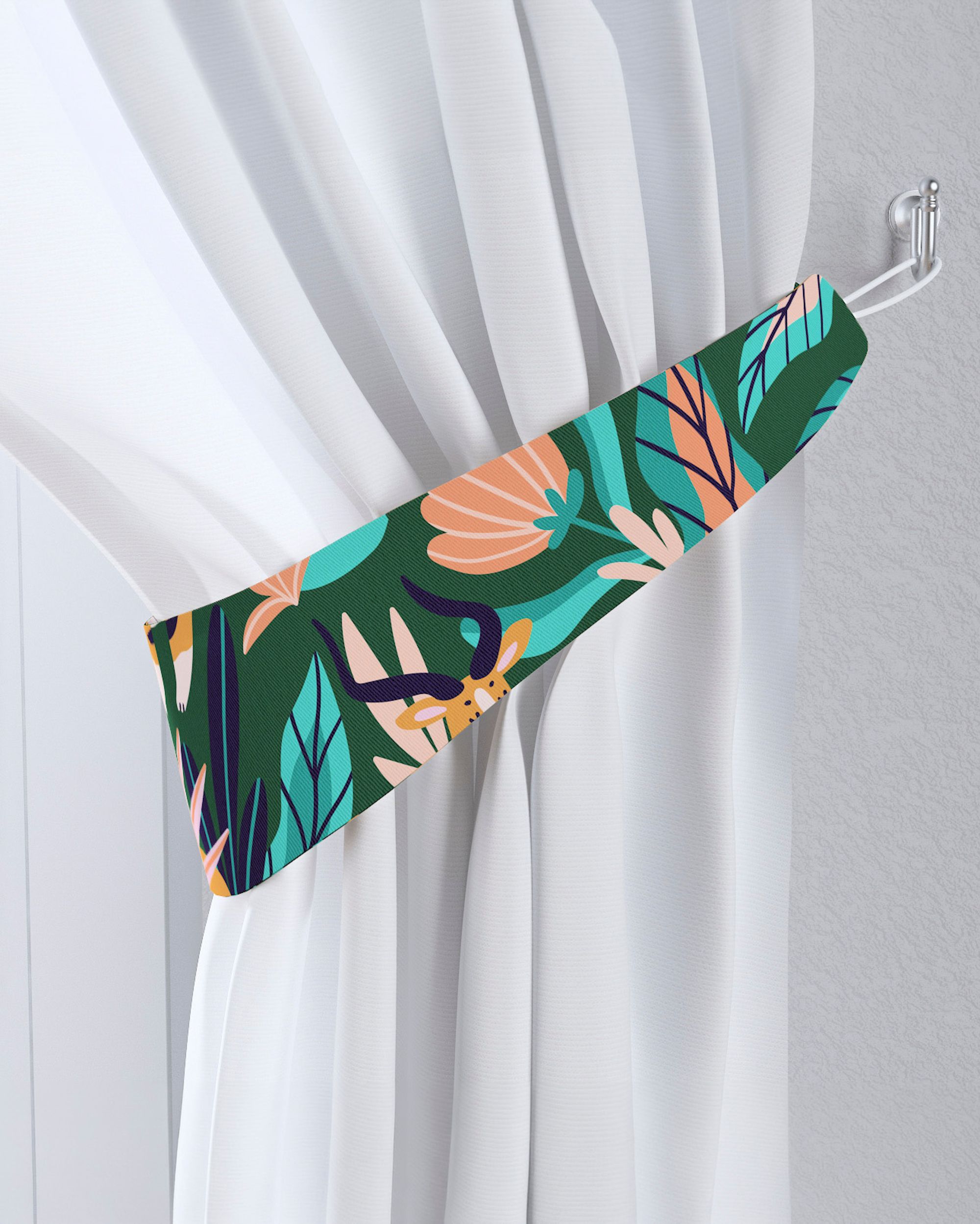 Jarretière aux rideaux couleur orange tissu à motifs