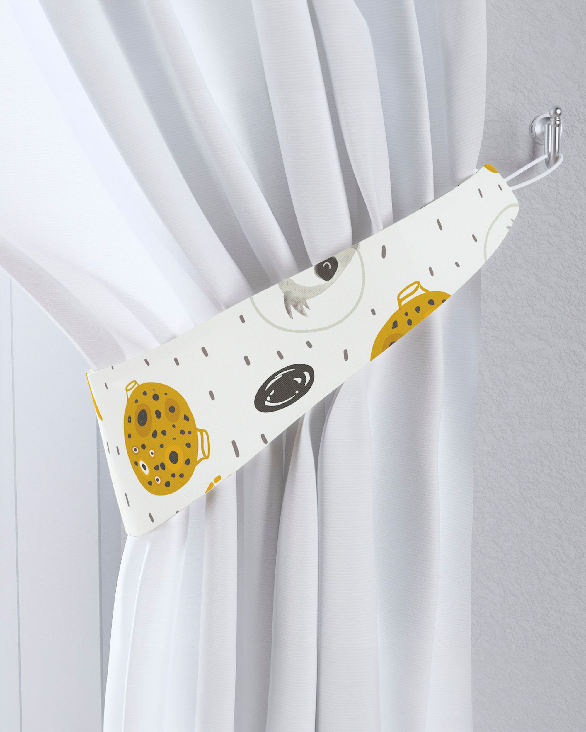 Jarretière aux rideaux couleur blanc tissu à motifs