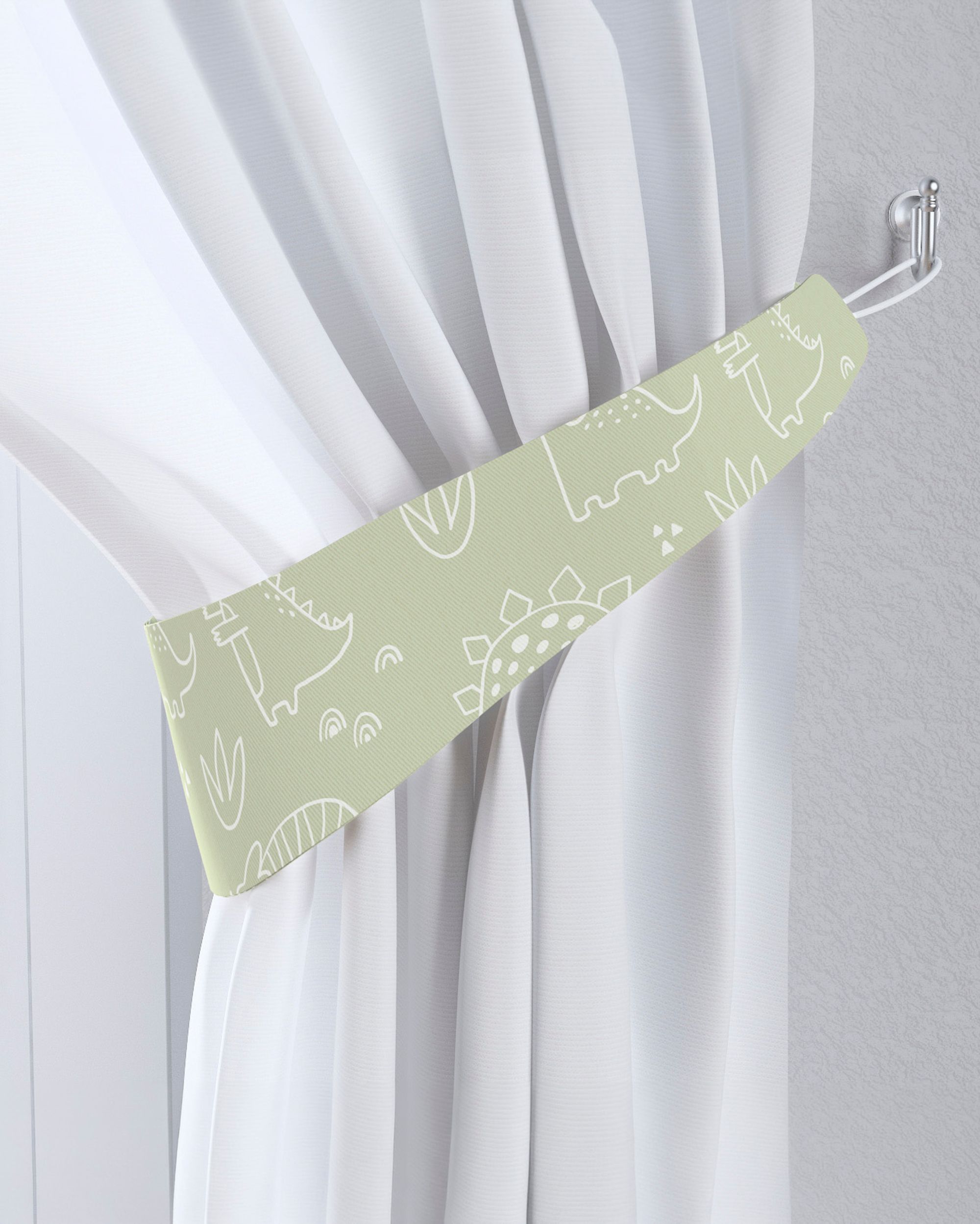 Jarretière aux rideaux couleur vert tissu à motifs