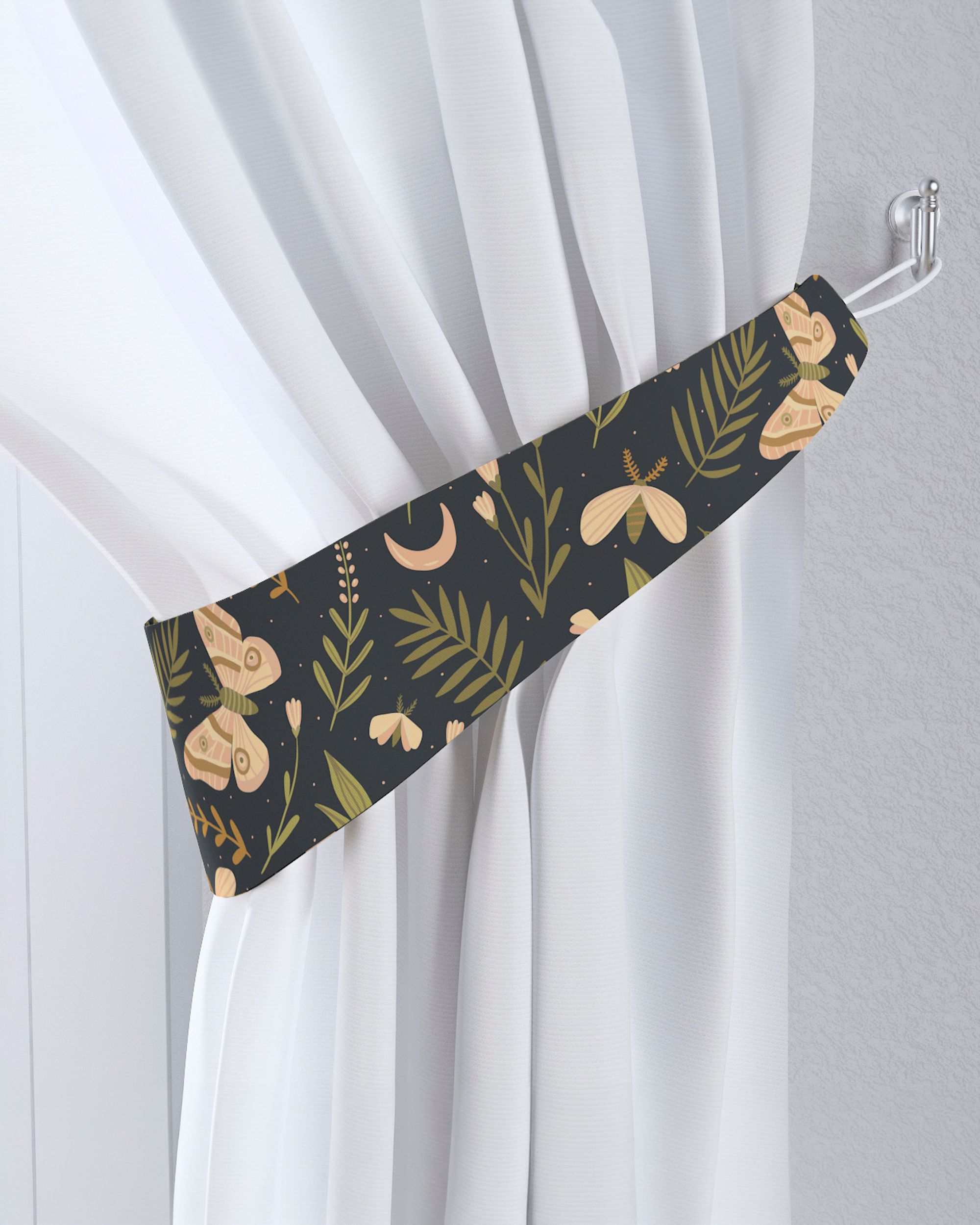 Jarretière aux rideaux couleur noir tissu à motifs