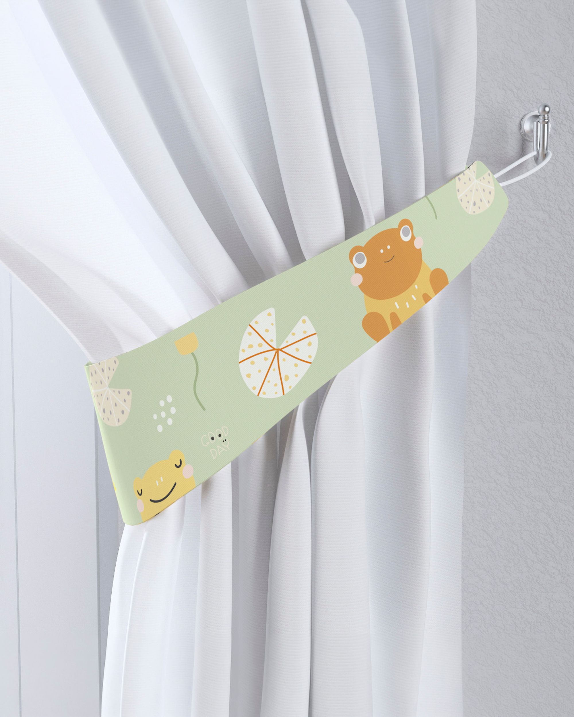 Jarretière aux rideaux couleur vert tissu à motifs