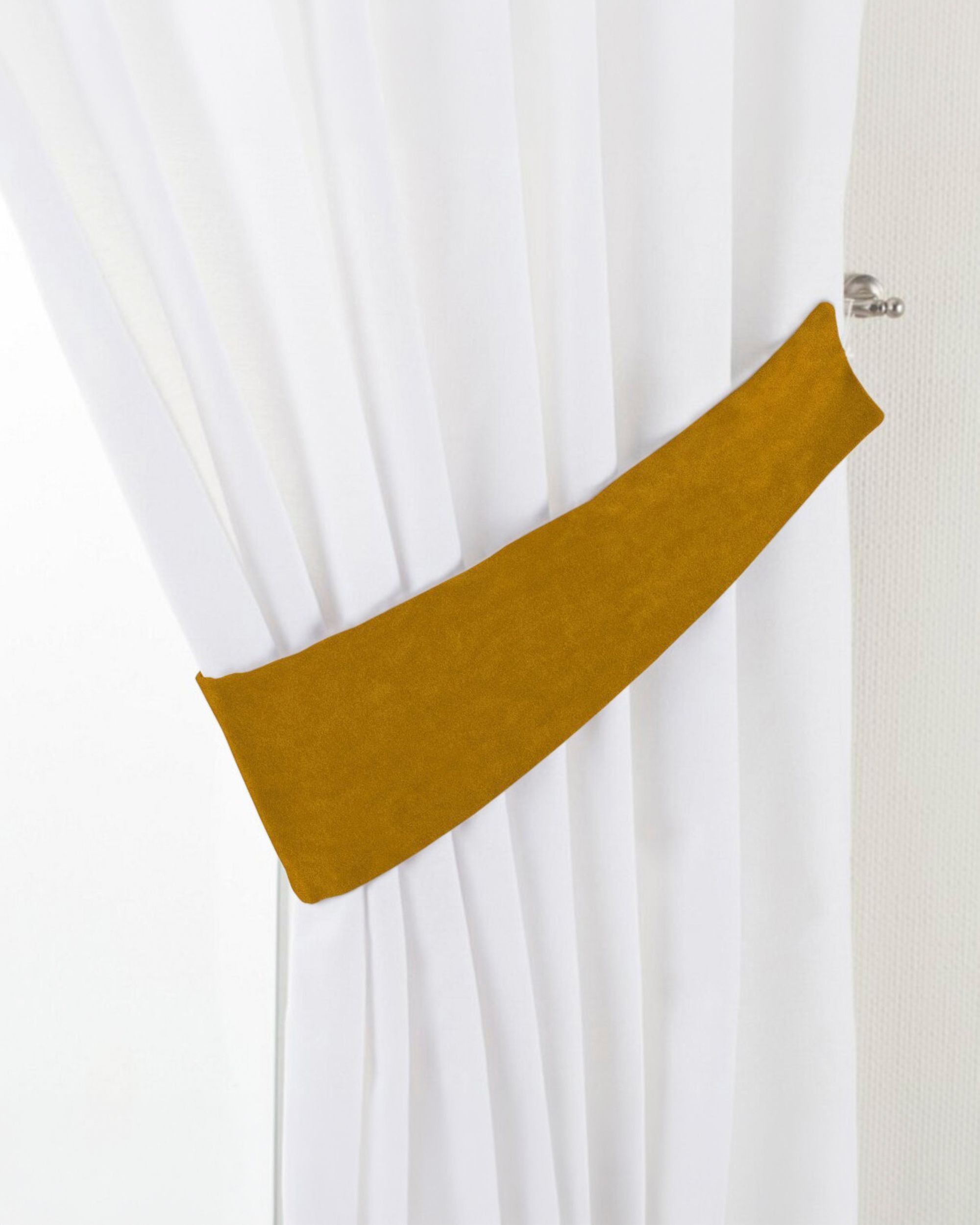 Jarretière aux rideaux couleur jaune tissu brillant, velours