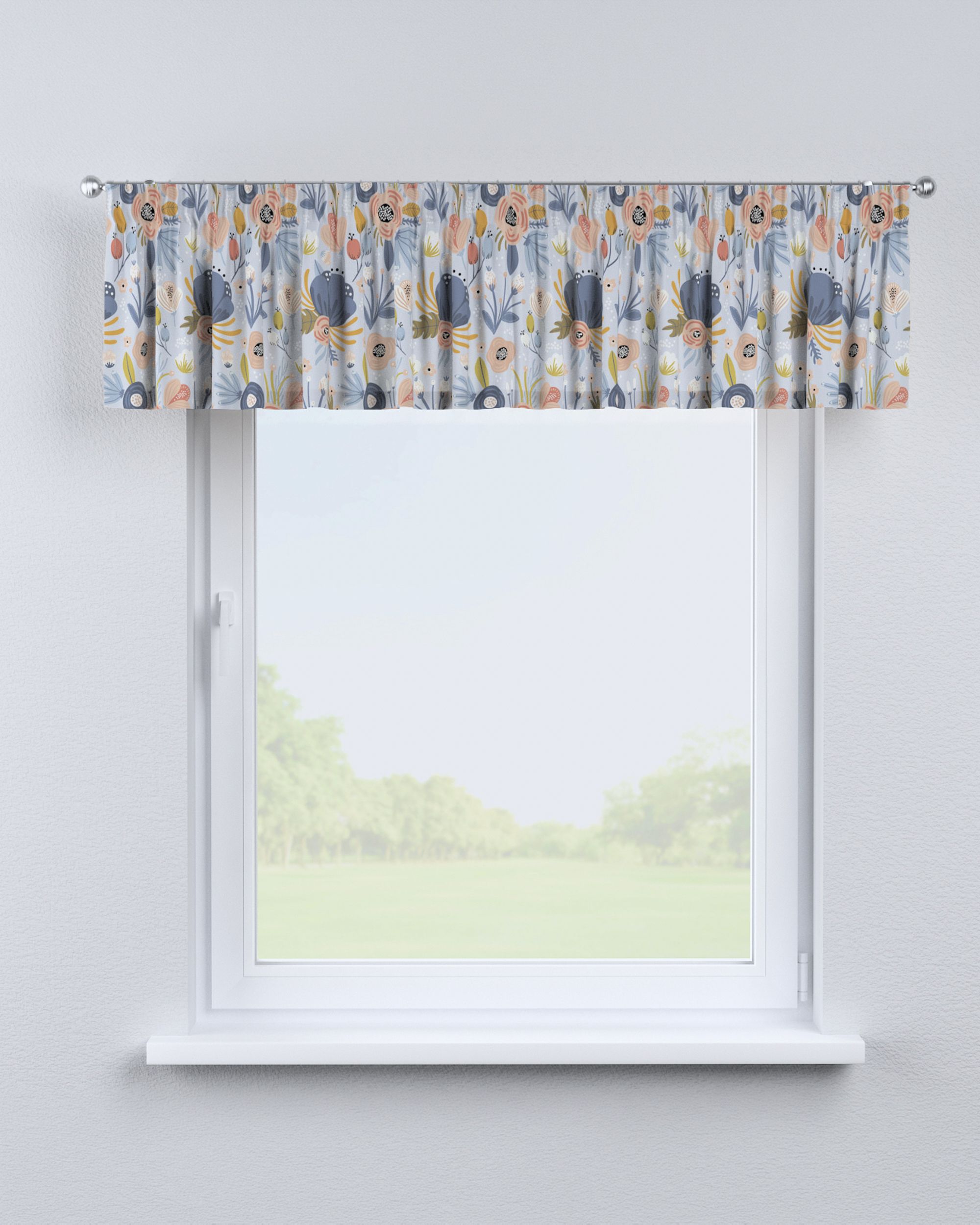 Cantonnière avec le ruban fronceur couleur bleu tissu à motifs (hover)
