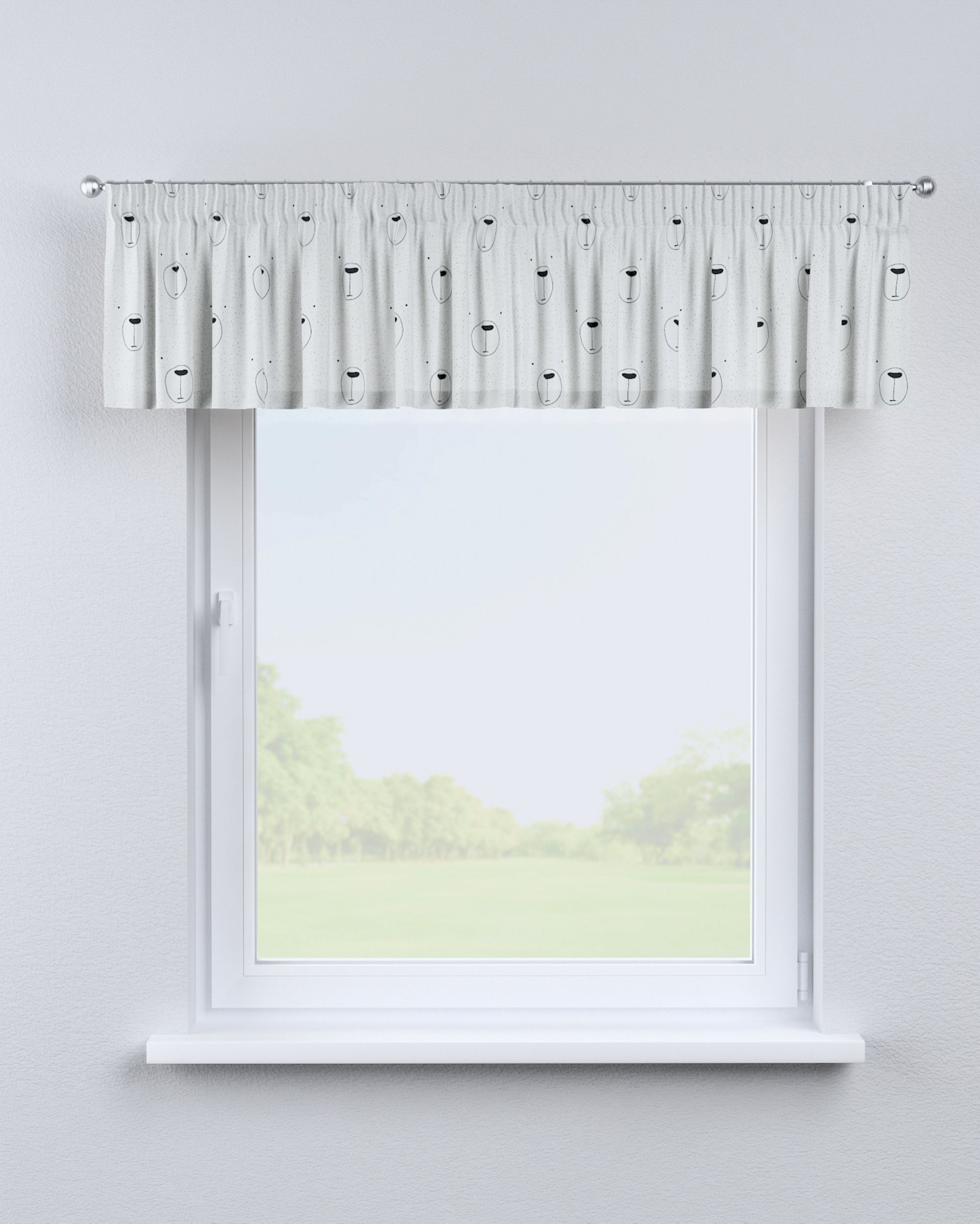 Cantonnière avec le ruban fronceur couleur blanc tissu à motifs (hover)