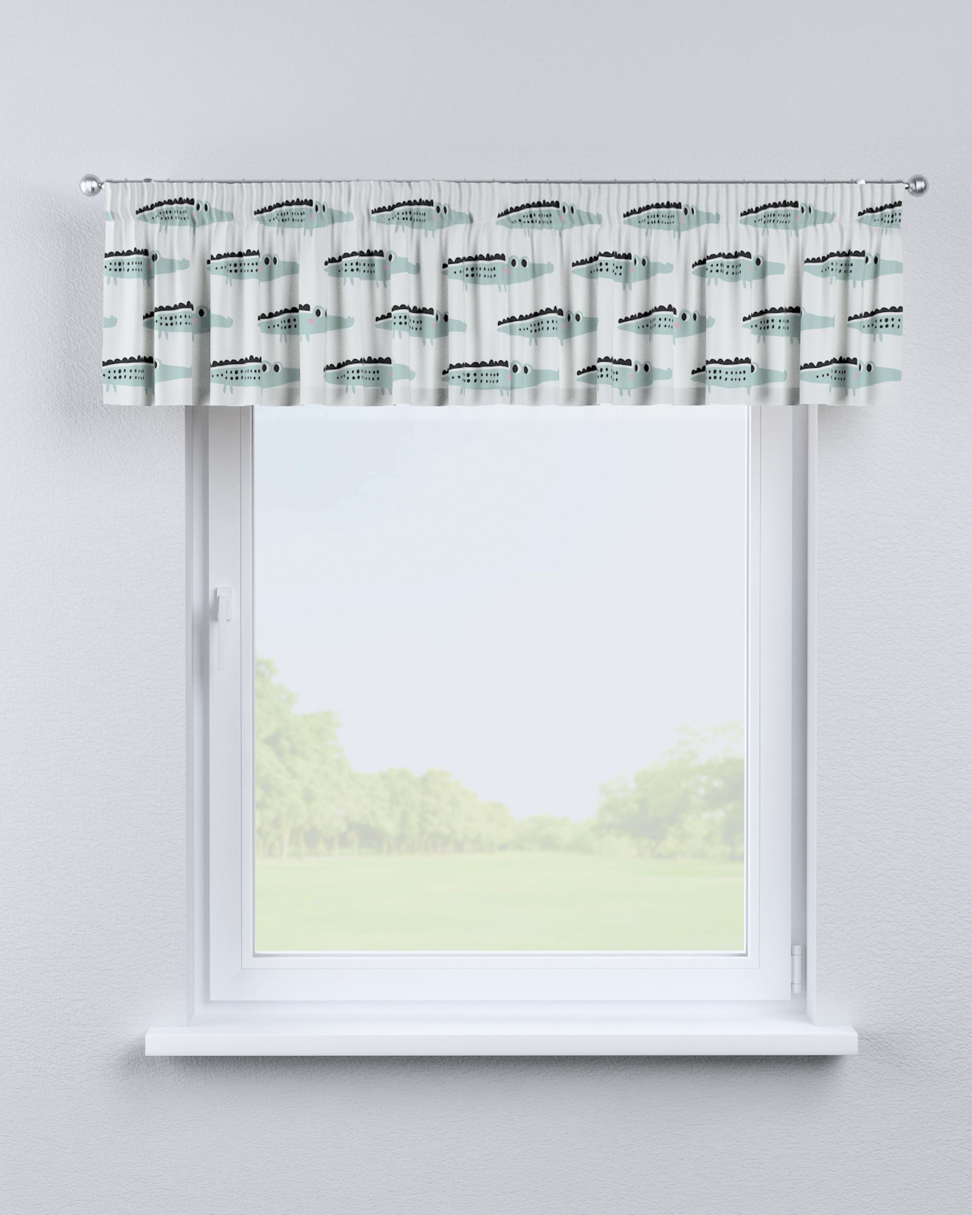 Cantonnière avec le ruban fronceur couleur vert tissu à motifs (hover)