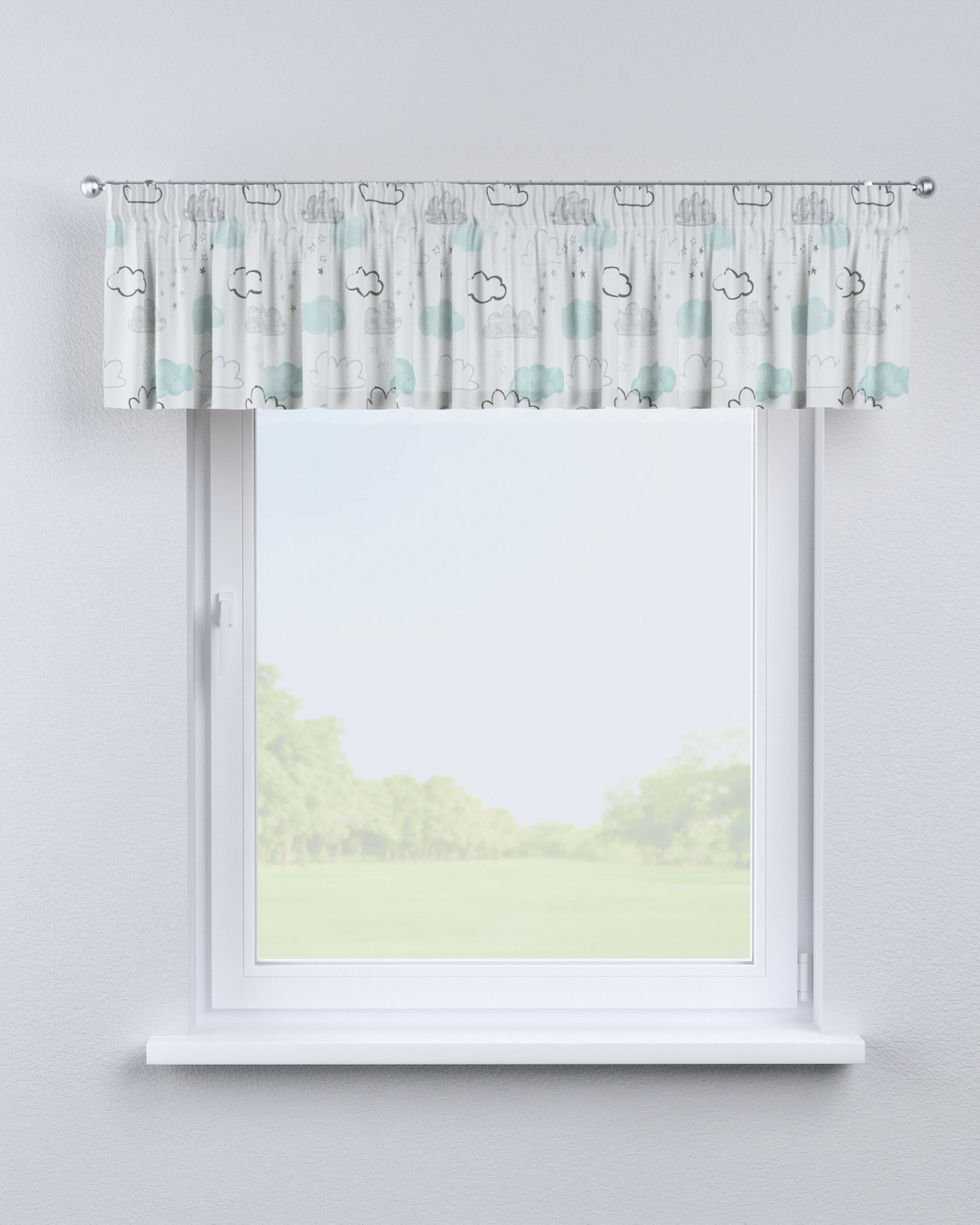 Cantonnière avec le ruban fronceur couleur blanc tissu à motifs (hover)