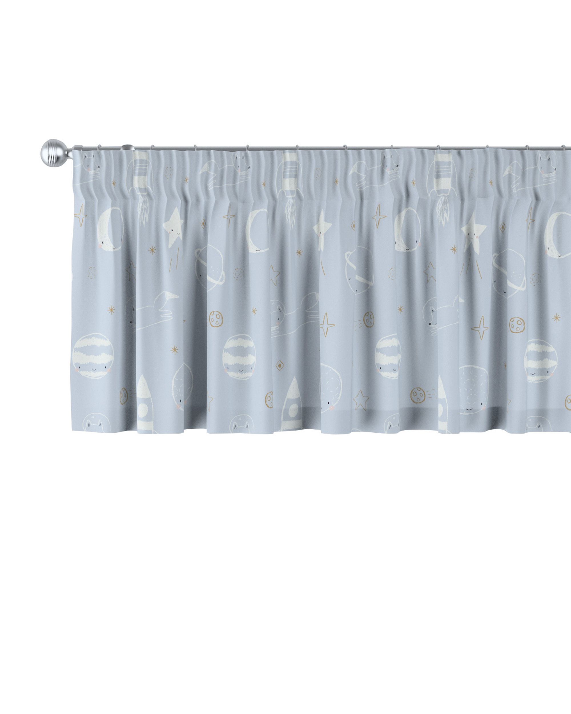 Cantonnière avec le ruban fronceur couleur bleu tissu à motifs