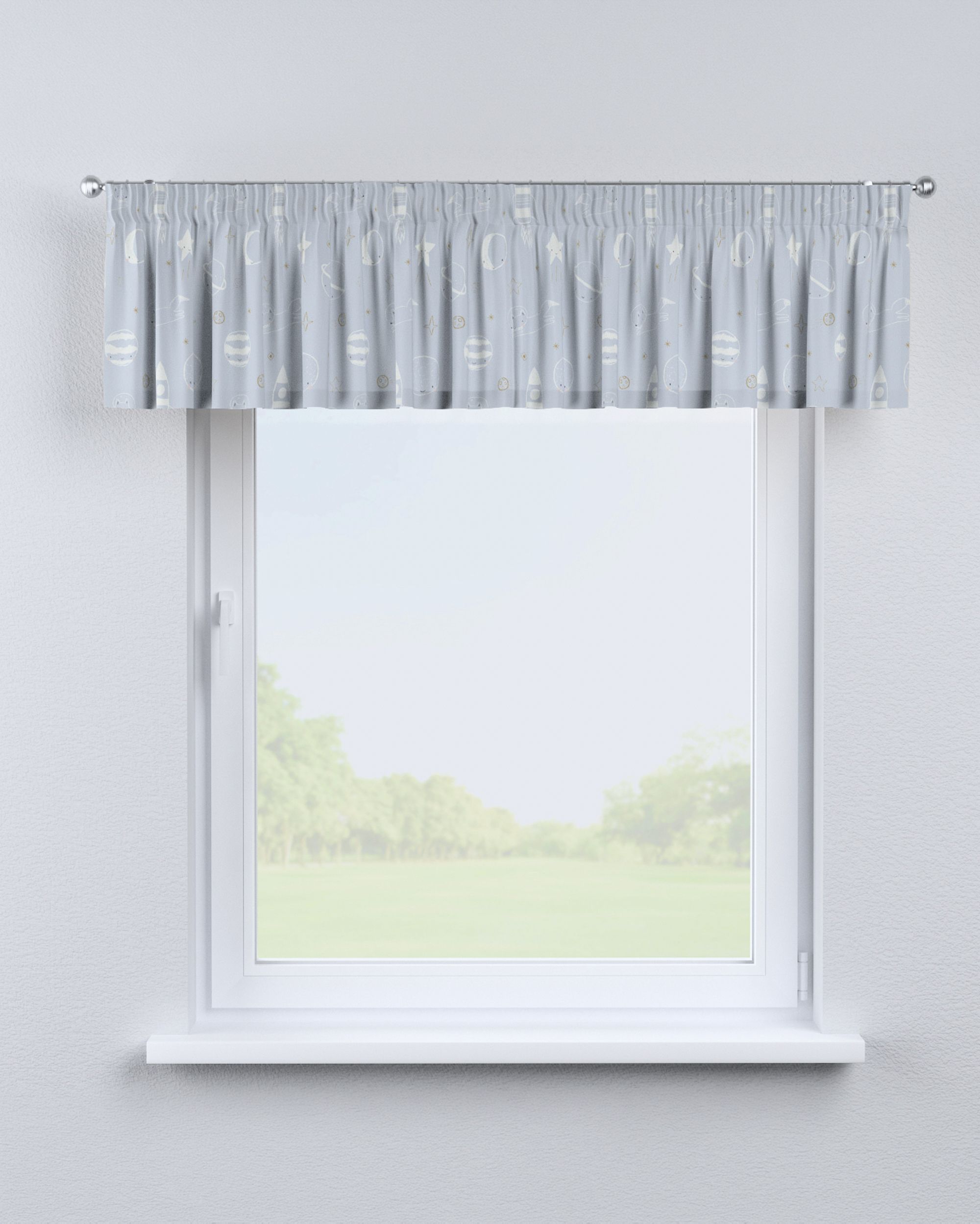 Cantonnière avec le ruban fronceur couleur bleu tissu à motifs (hover)