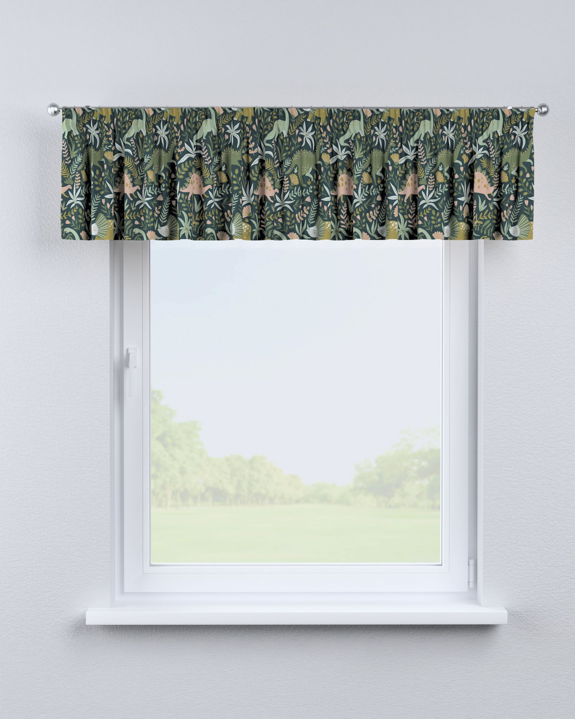 Cantonnière avec le ruban fronceur couleur vert tissu à motifs (hover)