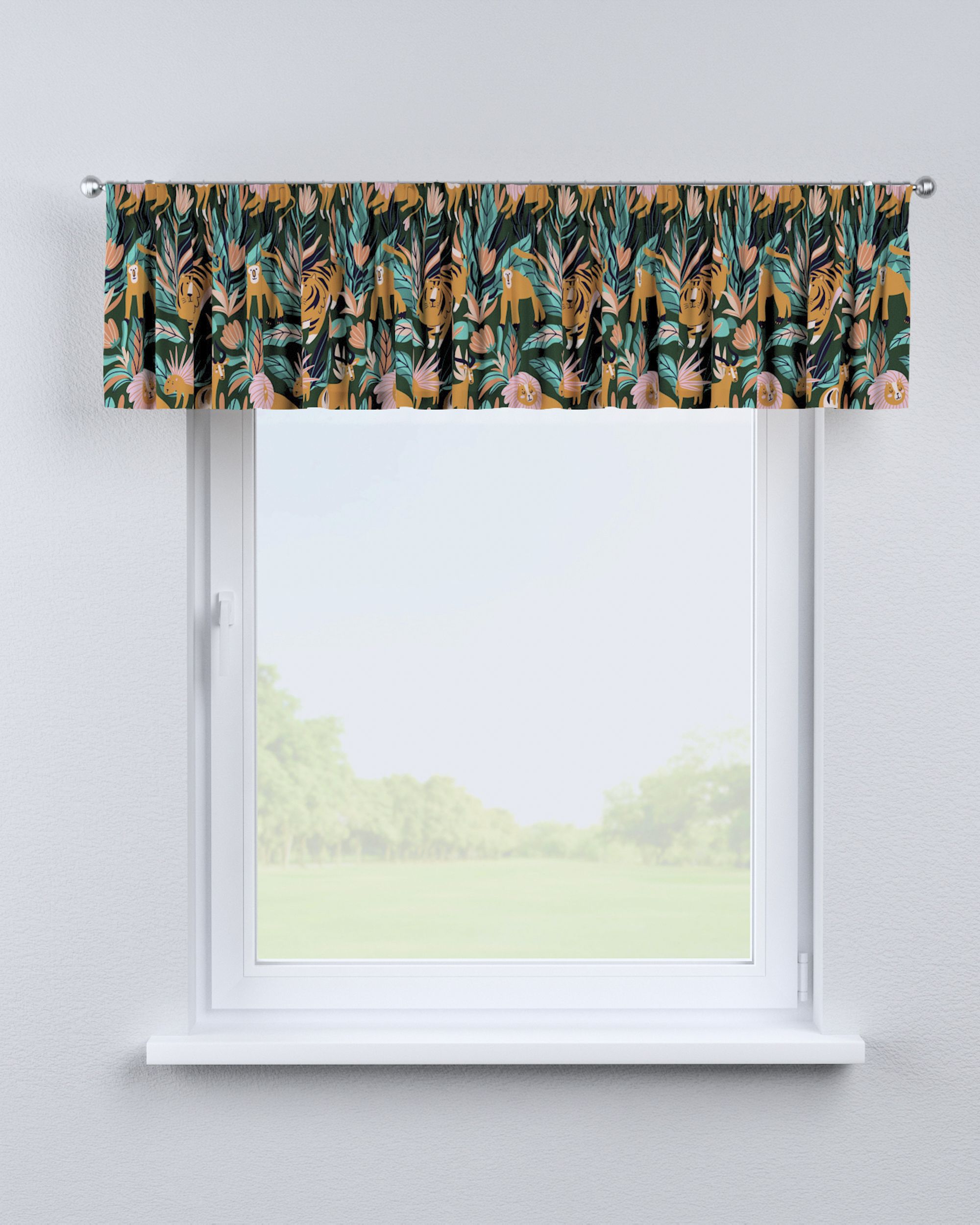 Cantonnière avec le ruban fronceur couleur orange tissu à motifs (hover)