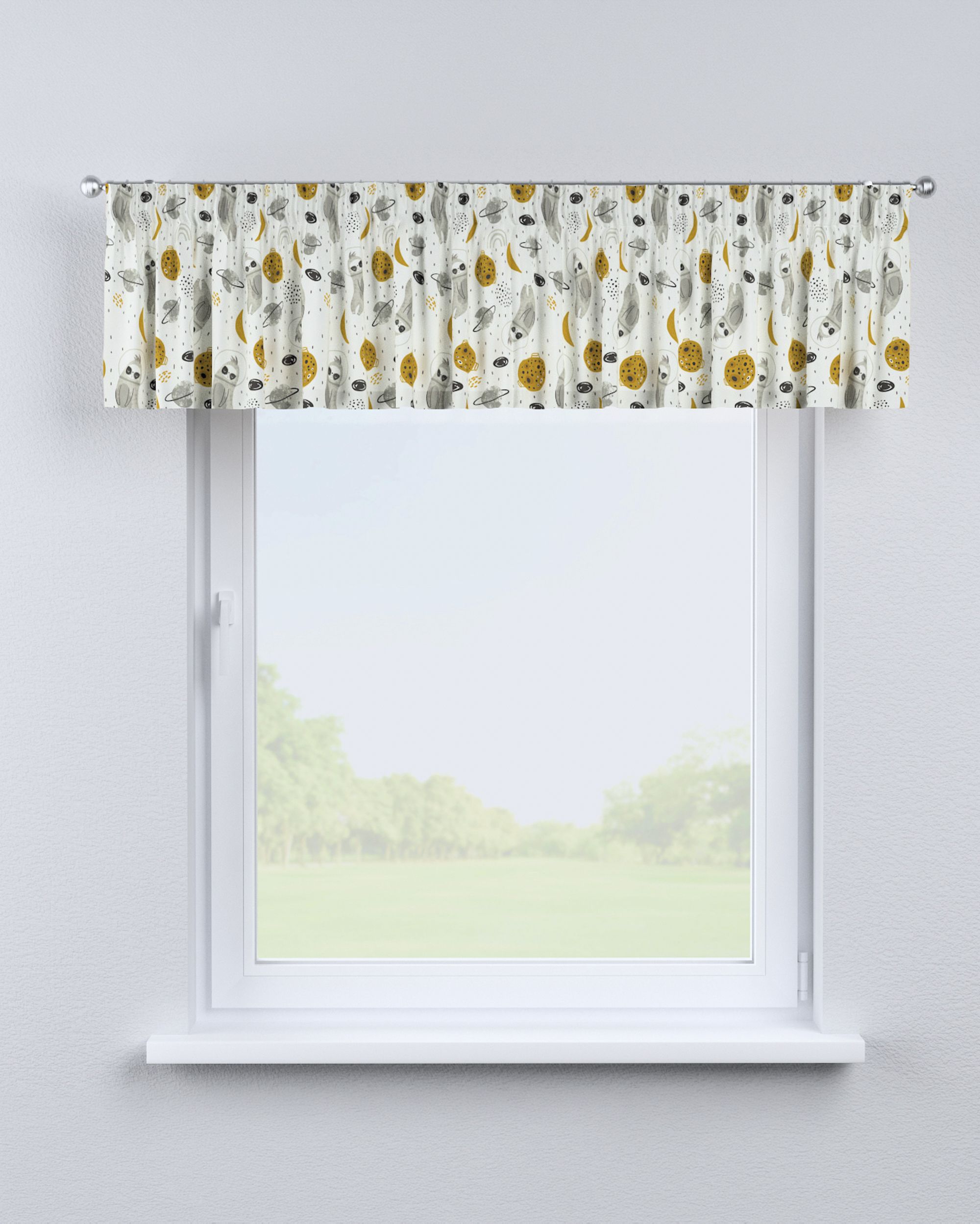 Cantonnière avec le ruban fronceur couleur blanc tissu à motifs (hover)