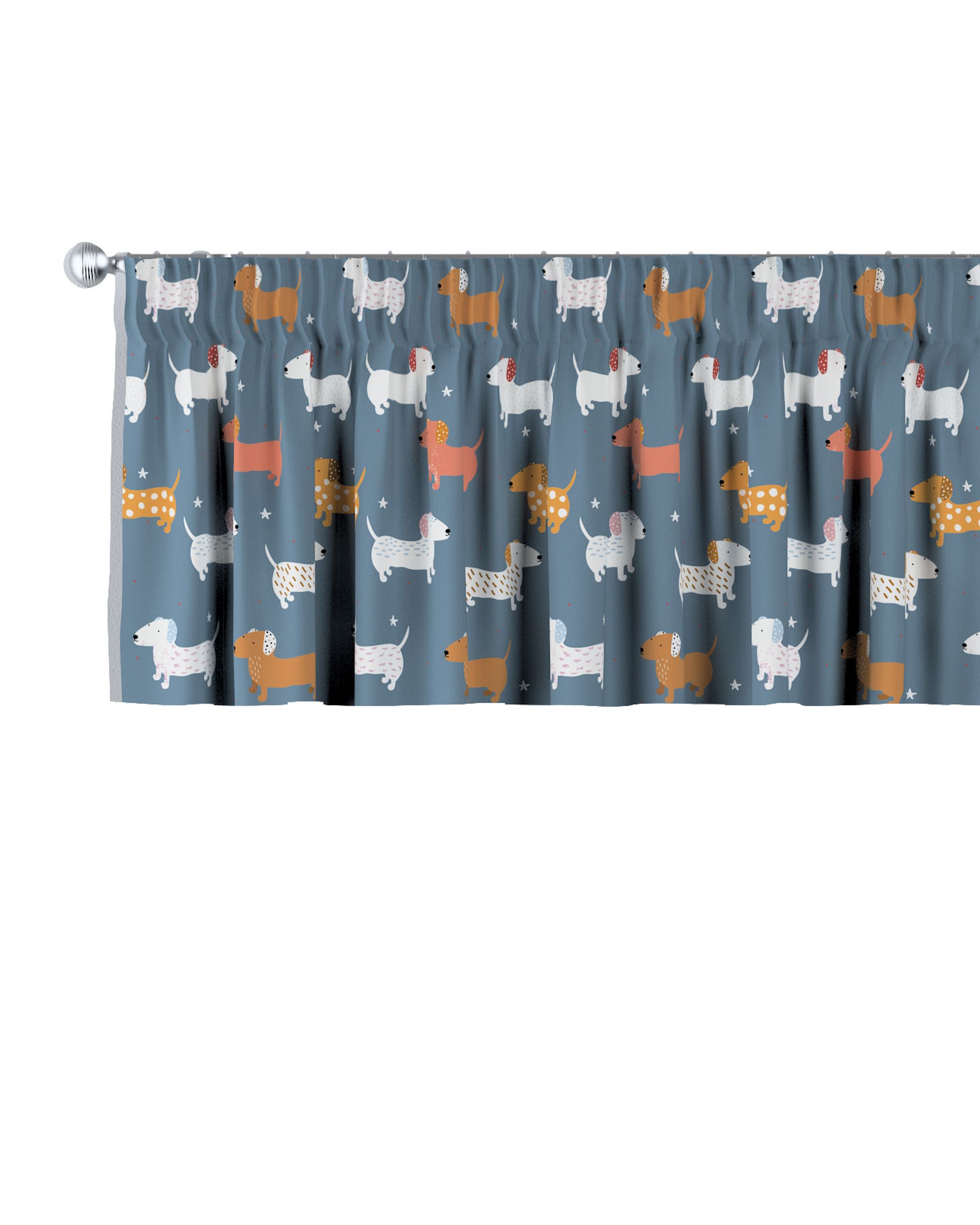 Cantonnière avec le ruban fronceur couleur bleu tissu à motifs