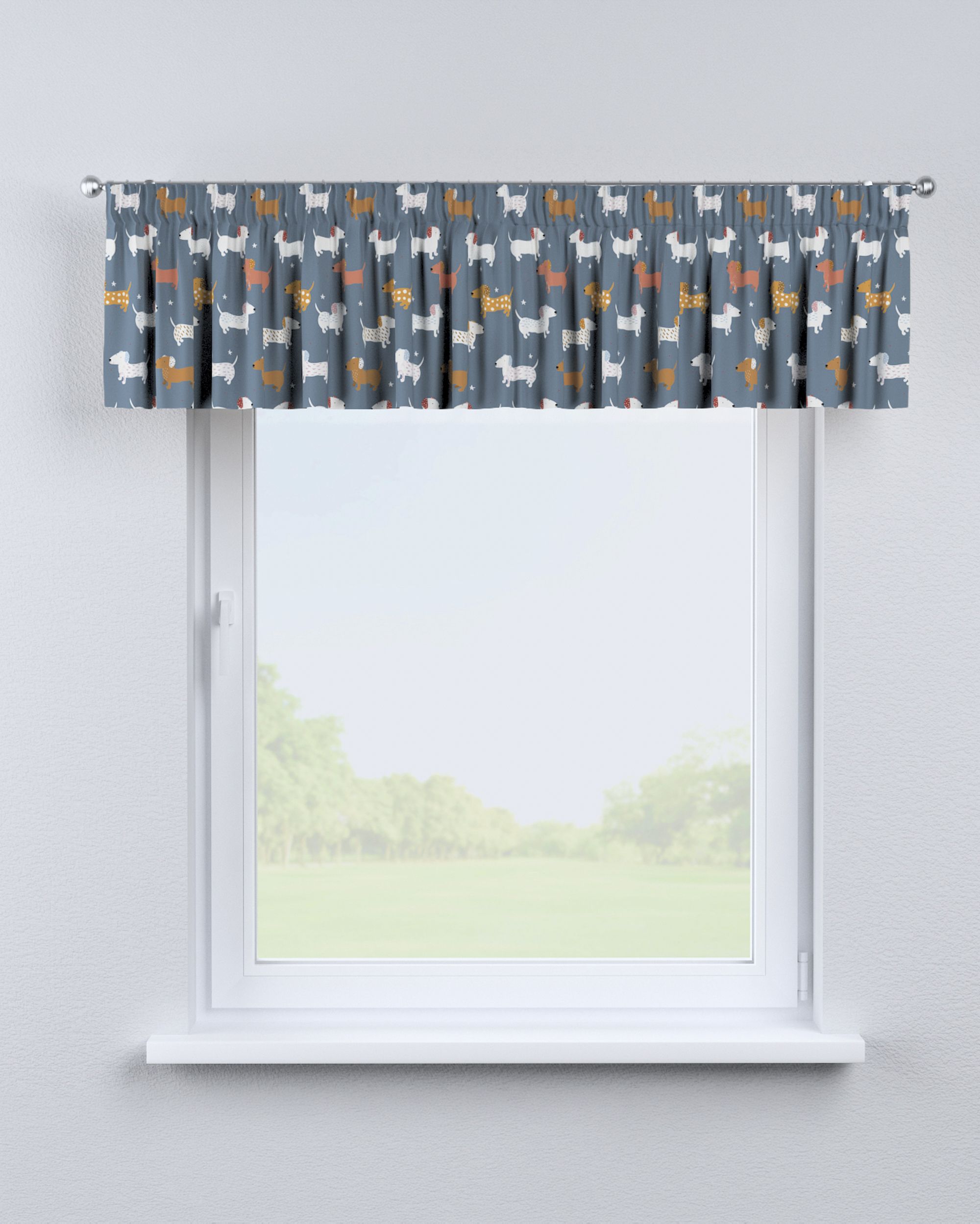 Cantonnière avec le ruban fronceur couleur bleu tissu à motifs (hover)