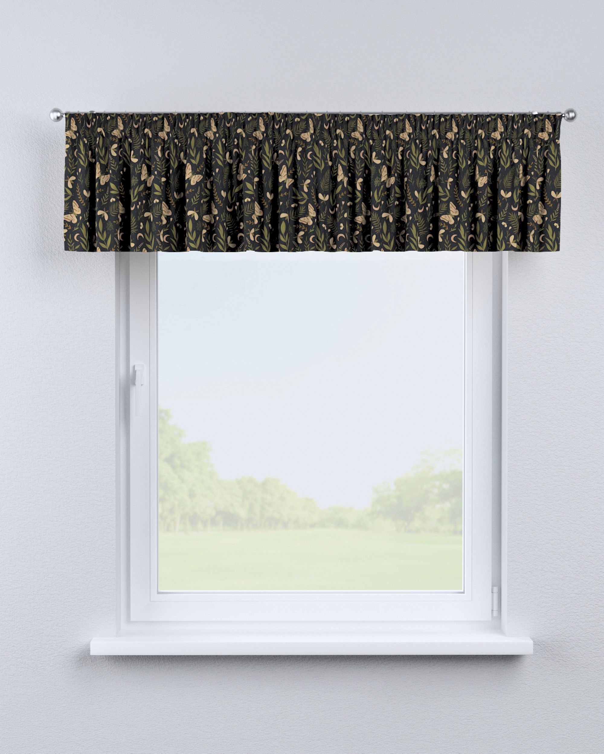 Cantonnière avec le ruban fronceur couleur noir tissu à motifs (hover)