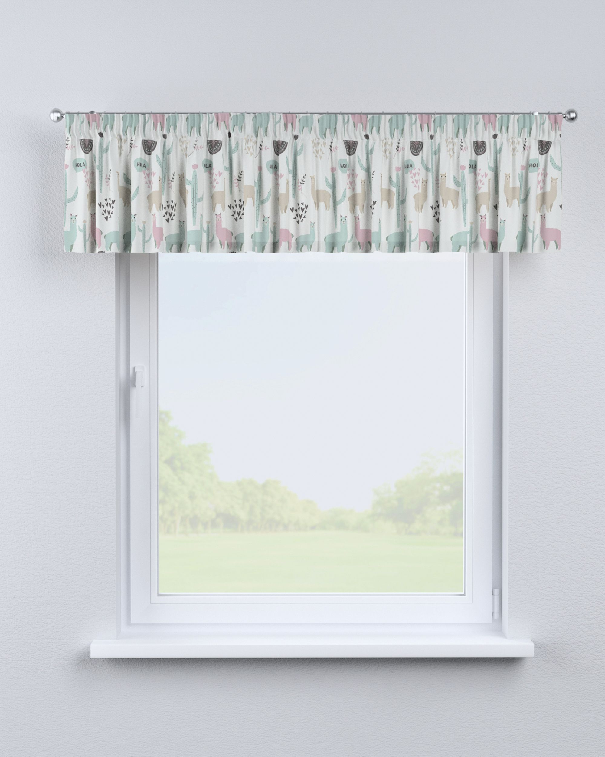 Cantonnière avec le ruban fronceur couleur vert tissu à motifs (hover)