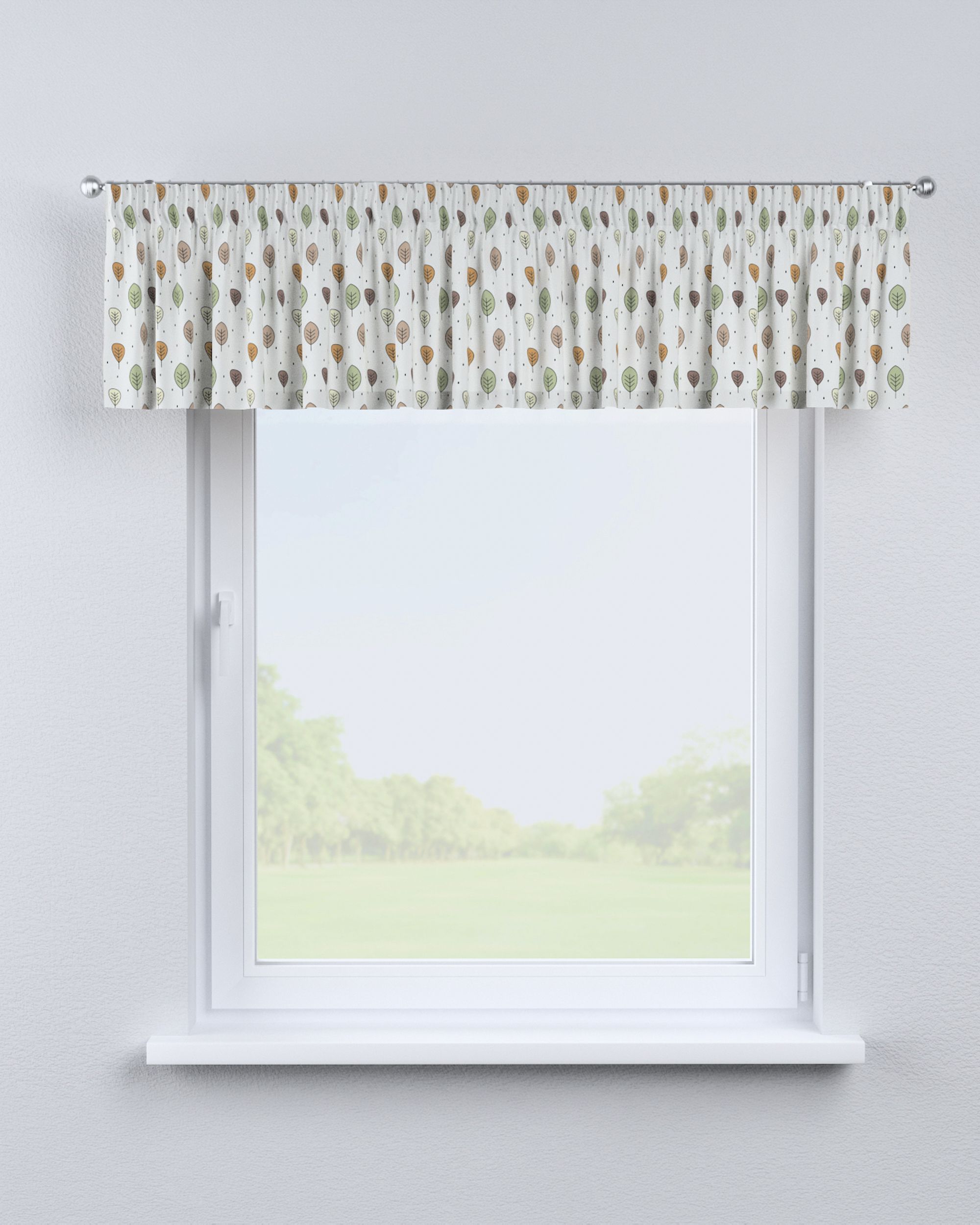 Cantonnière avec le ruban fronceur couleur marron tissu à motifs (hover)