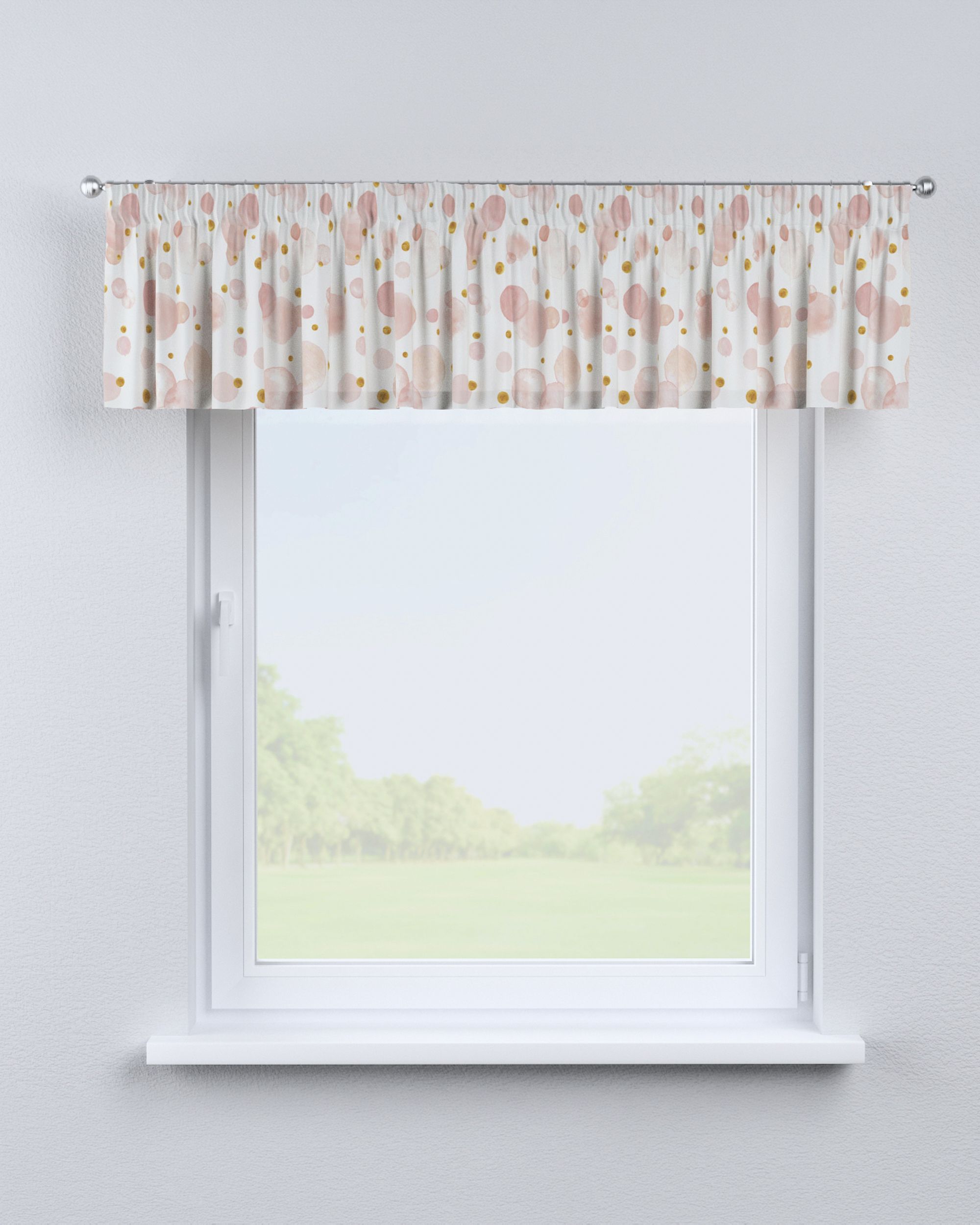Cantonnière avec le ruban fronceur couleur rose tissu à motifs (hover)