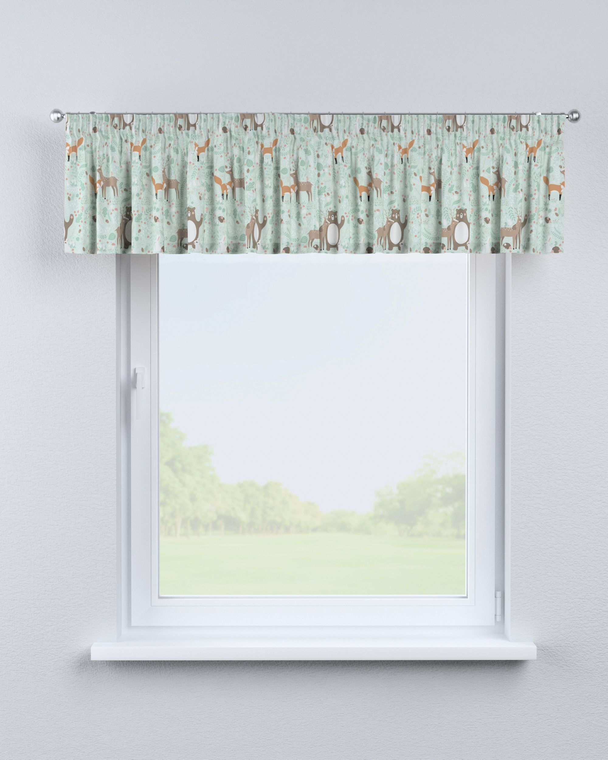 Cantonnière avec le ruban fronceur couleur vert tissu à motifs (hover)